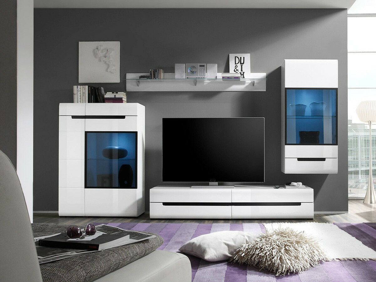 Svetainės komplektas Austin D110 (Balta + Blizgi balta)