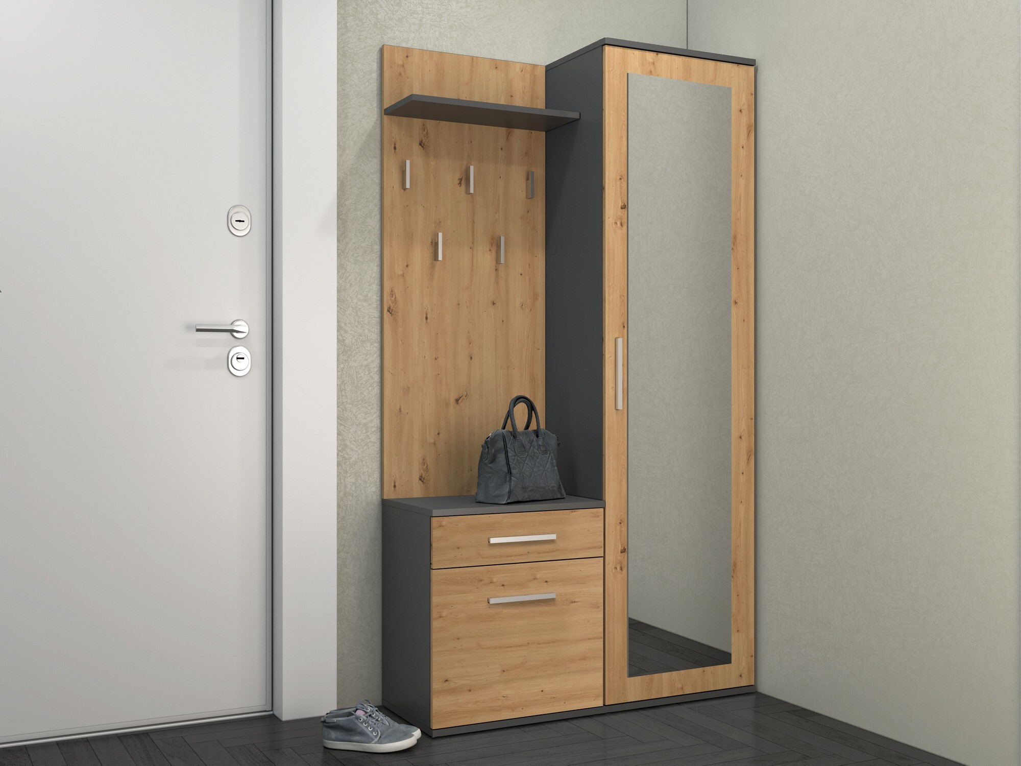 Prieškambario komplektas Mandeville 126 (Artisan ąžuolas + Antracitas)