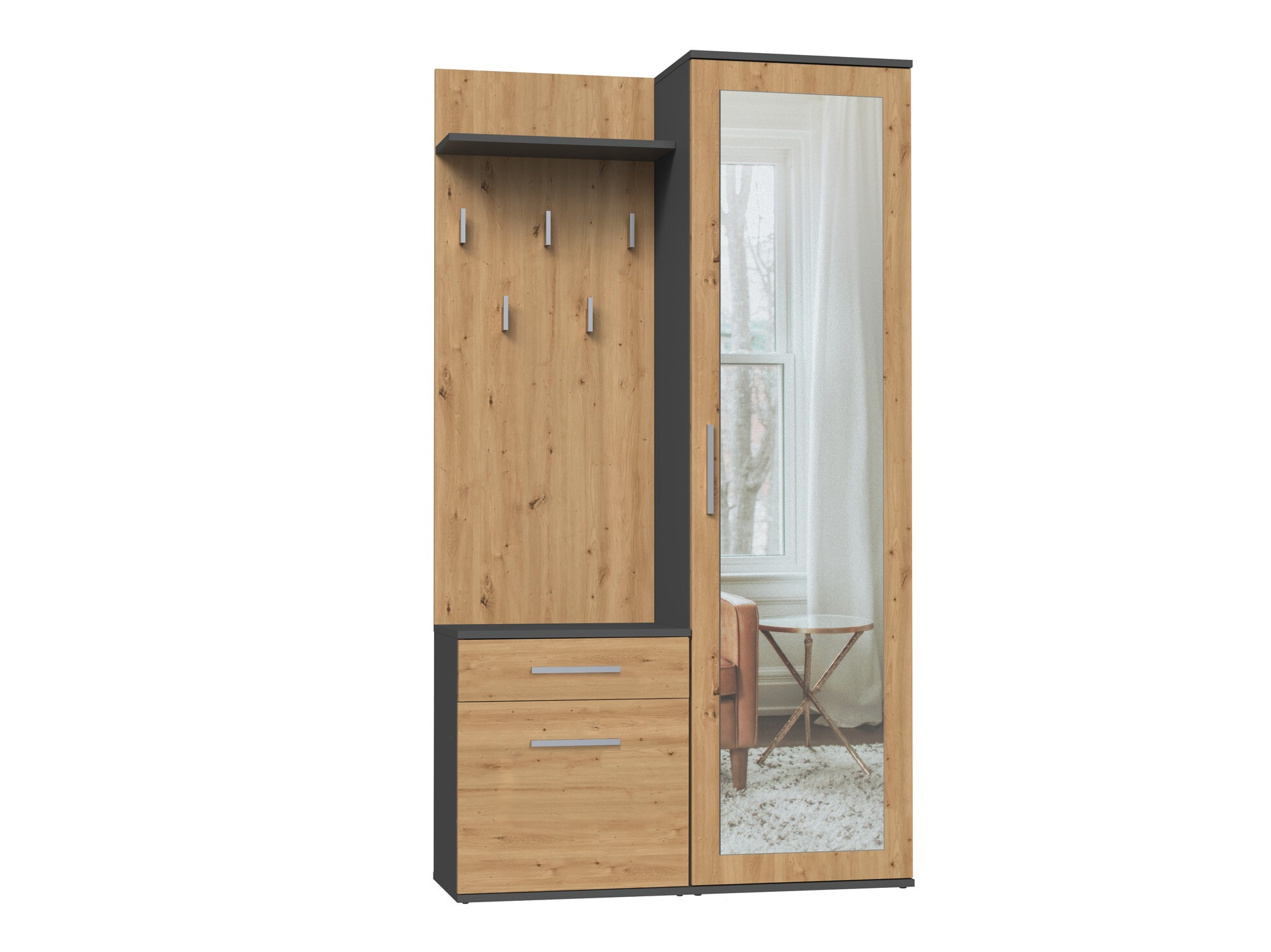 Prieškambario komplektas Mandeville 126 (Artisan ąžuolas + Antracitas)