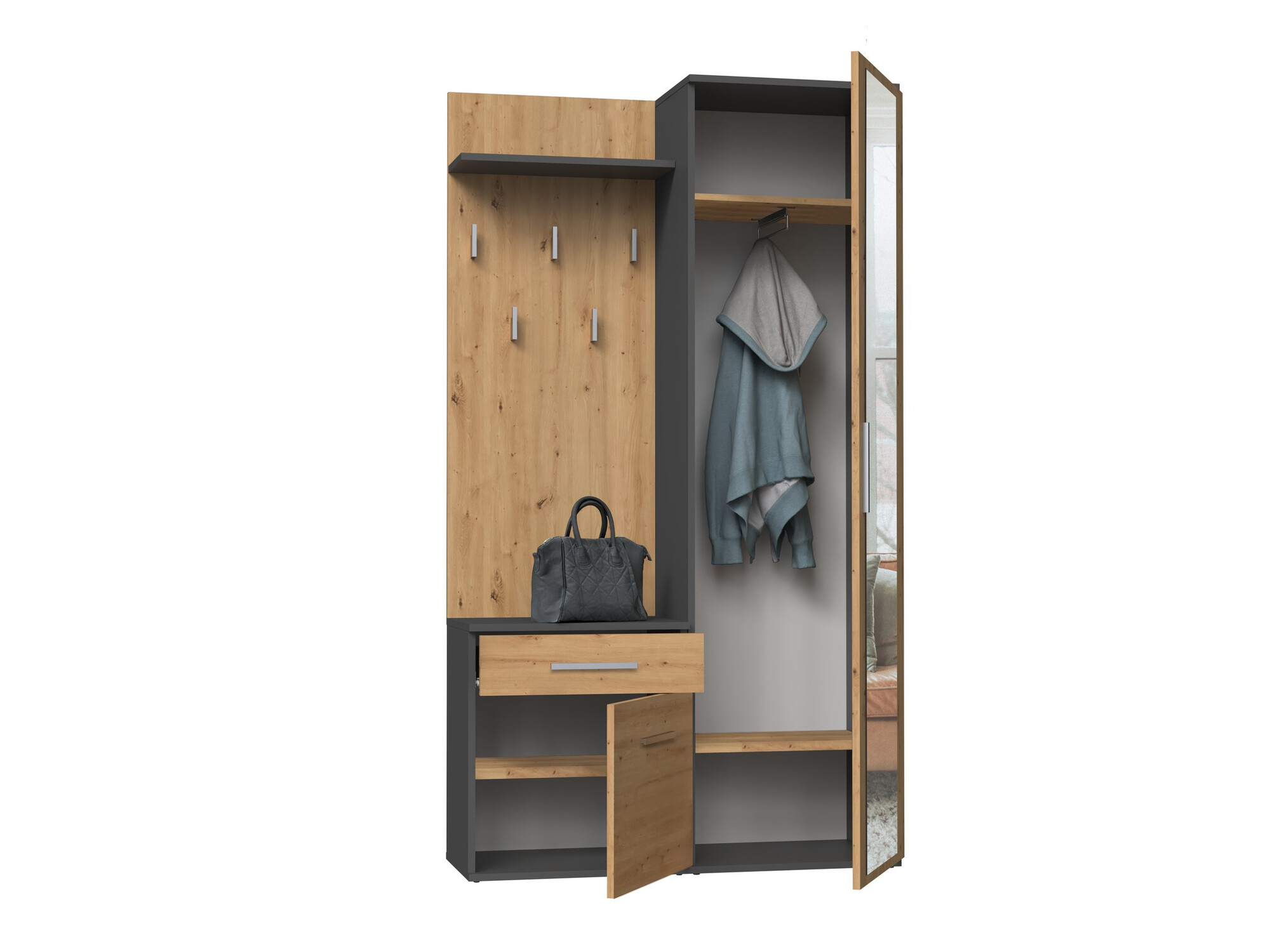 Prieškambario komplektas Mandeville 126 (Artisan ąžuolas + Antracitas)