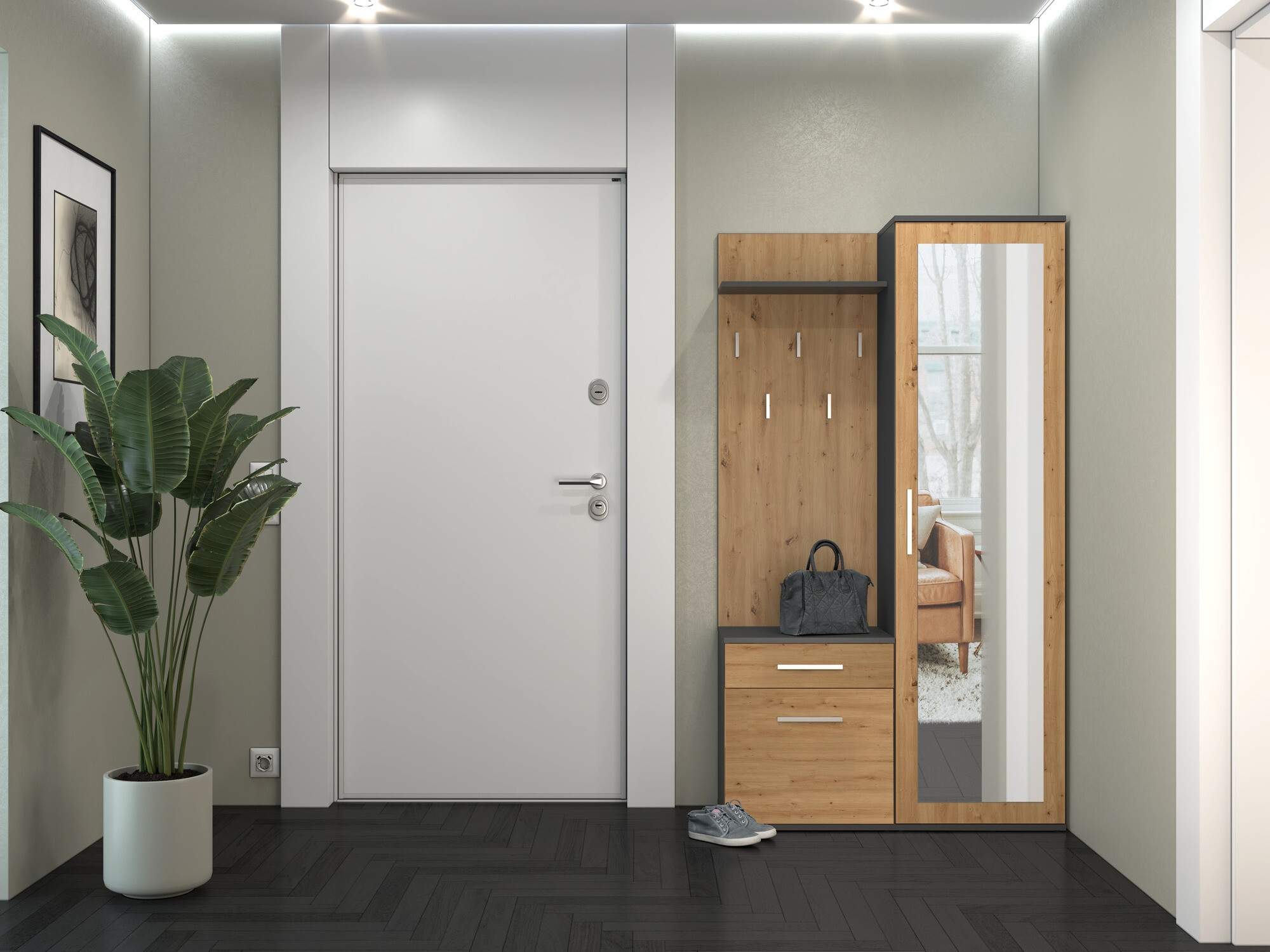 Prieškambario komplektas Mandeville 126 (Artisan ąžuolas + Antracitas)