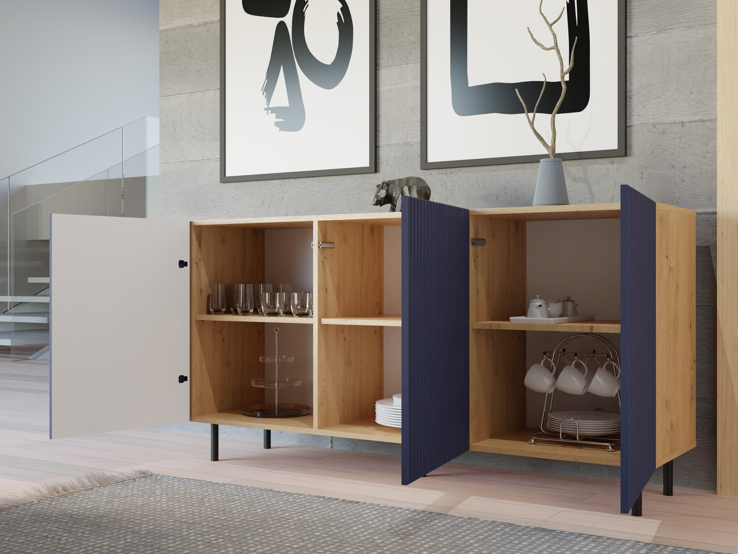 Spintelė Romseru 102 (Mėlyna + Artisan ąžuolas)