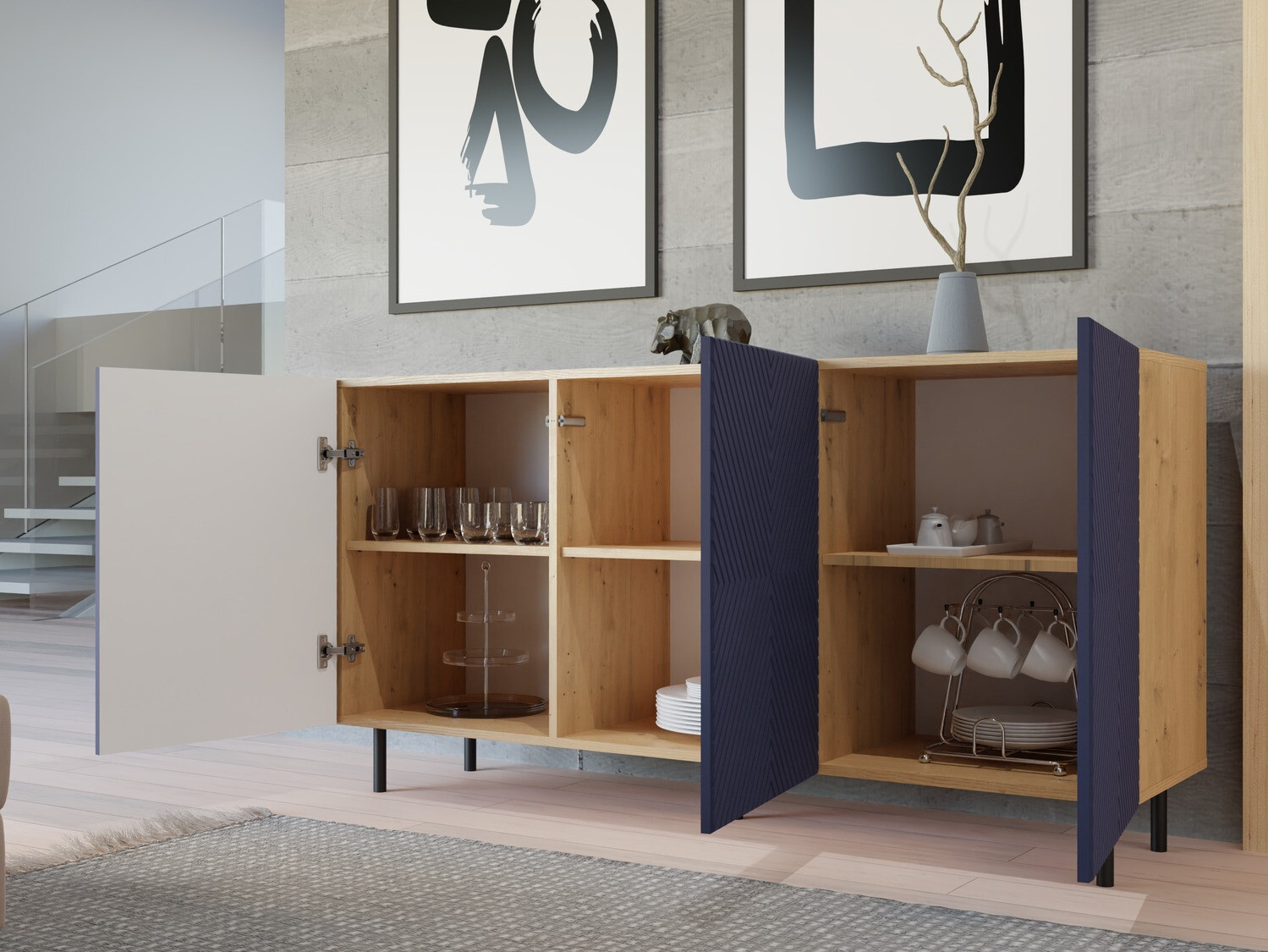 Spintelė Romseru 103 (Mėlyna + Artisan ąžuolas)