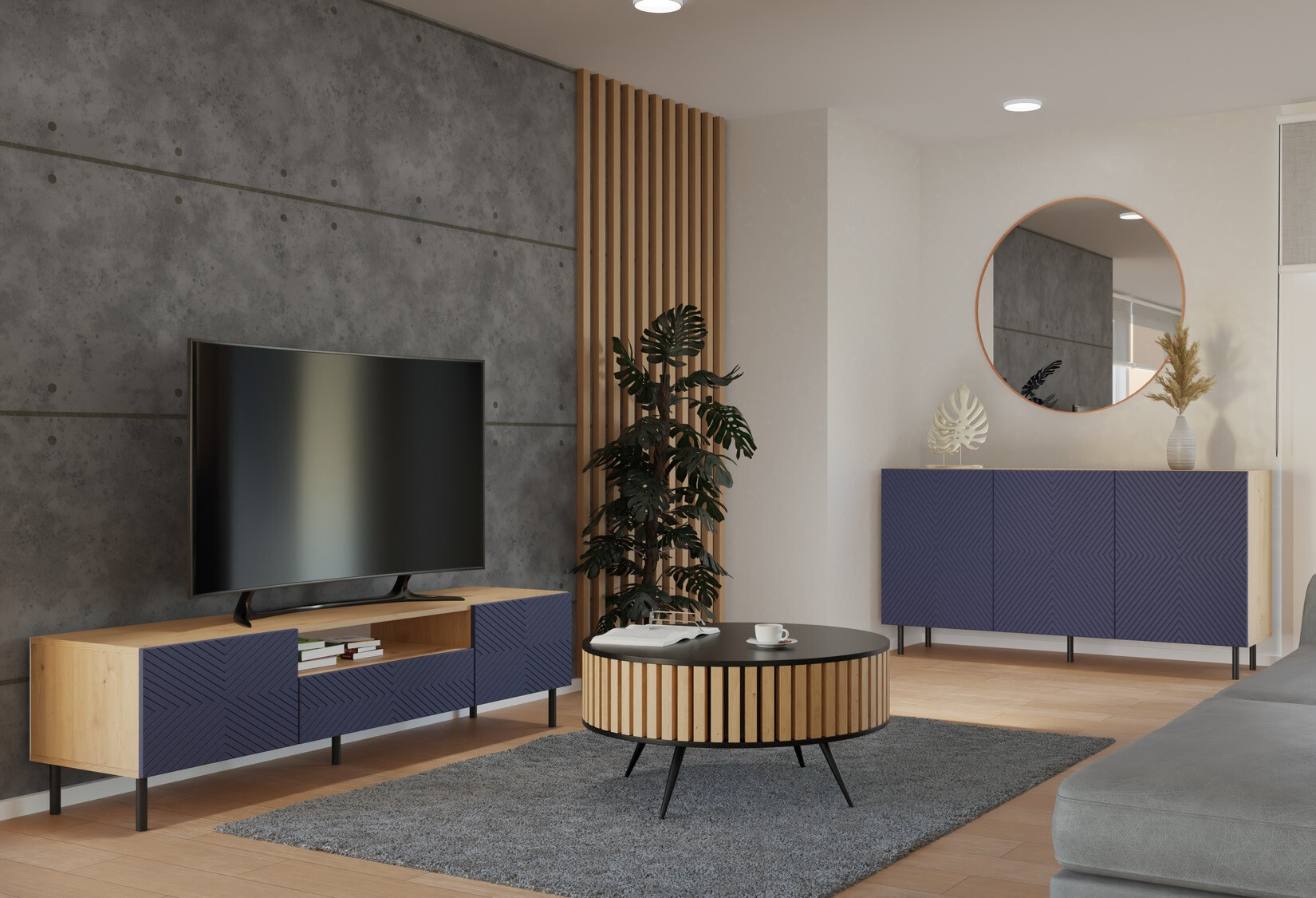 Spintelė Romseru 103 (Mėlyna + Artisan ąžuolas)