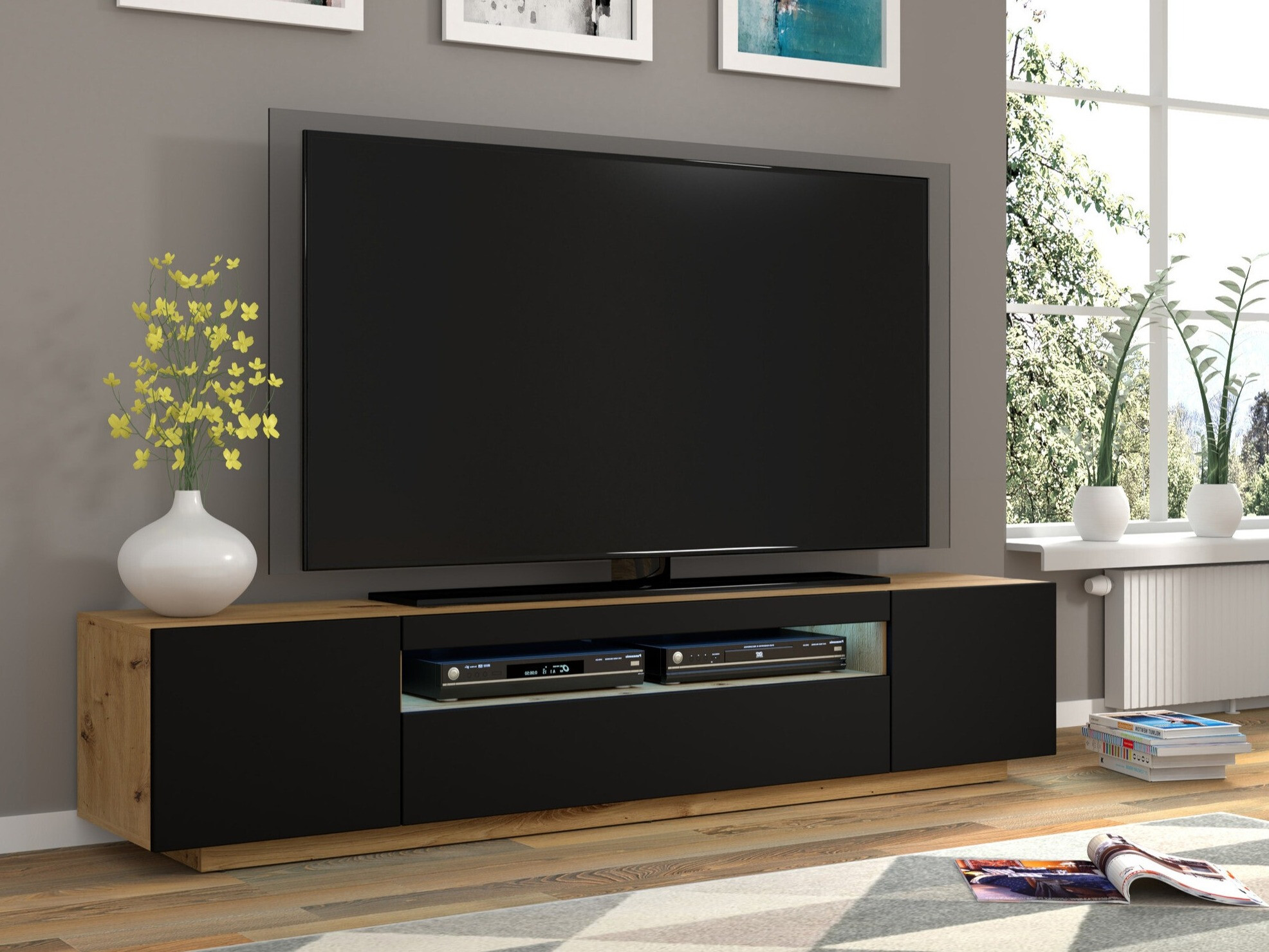 TV staliukas Morteo 104 (Artisan ąžuolas + Juoda)