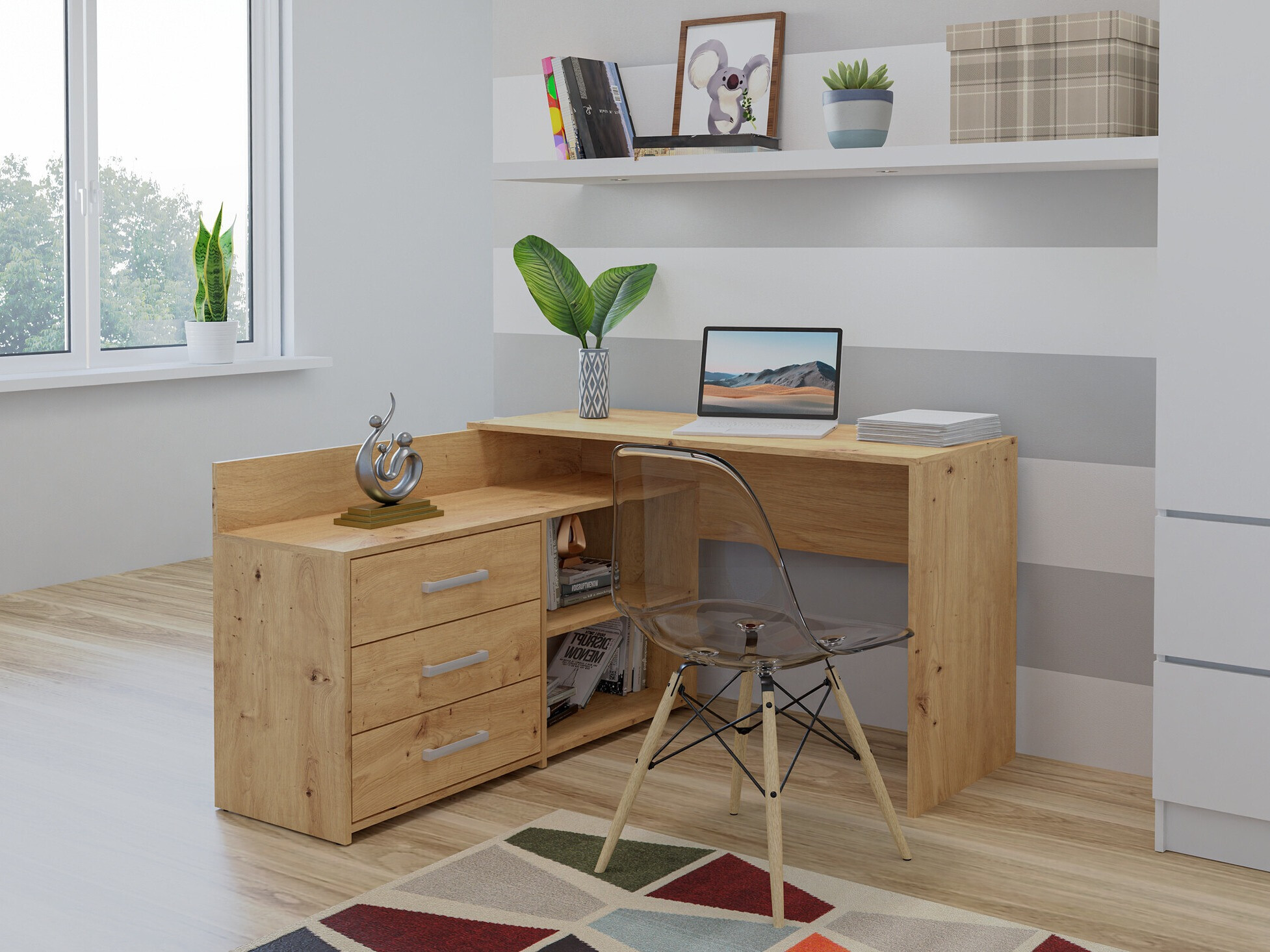 Kampinis darbo stalas Mandeville 131 (Artisan ąžuolas)