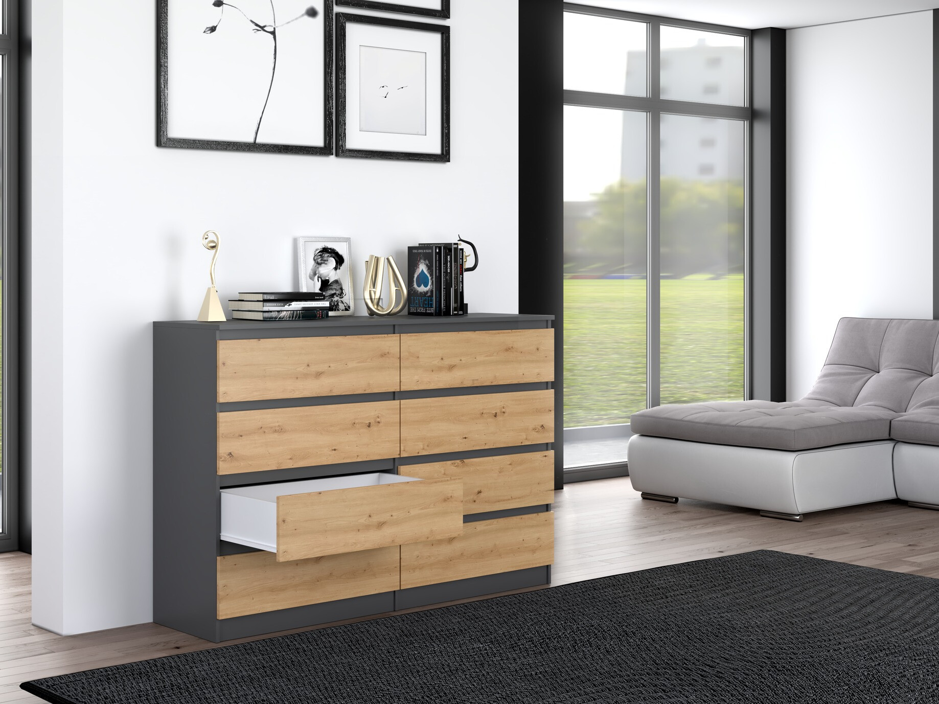 Komoda Elbvelu 100 (Antracitas + Artisan ąžuolas)