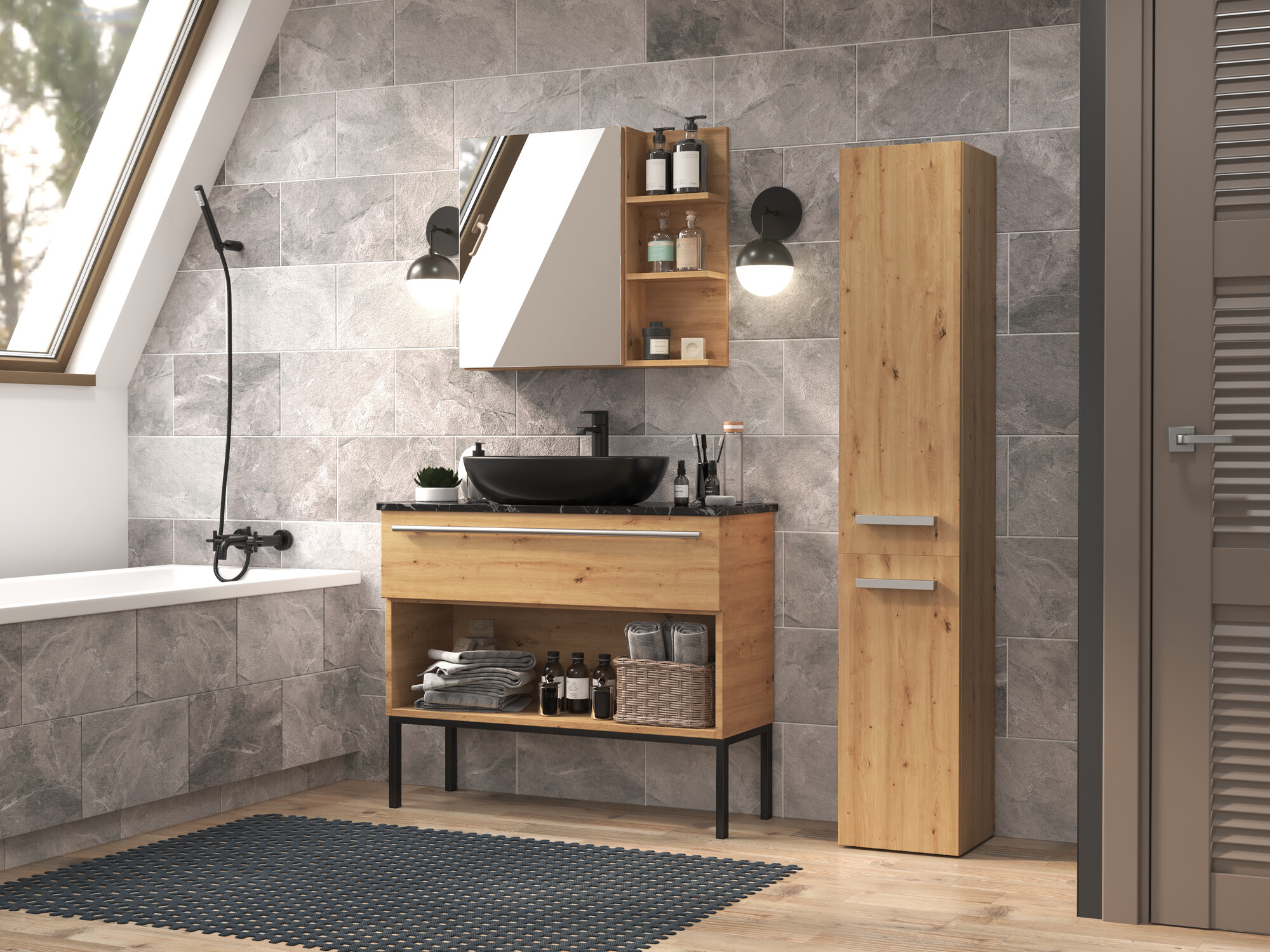 Pastatoma vonios spintelė Nolmaru 107 (Artisan ąžuolas)