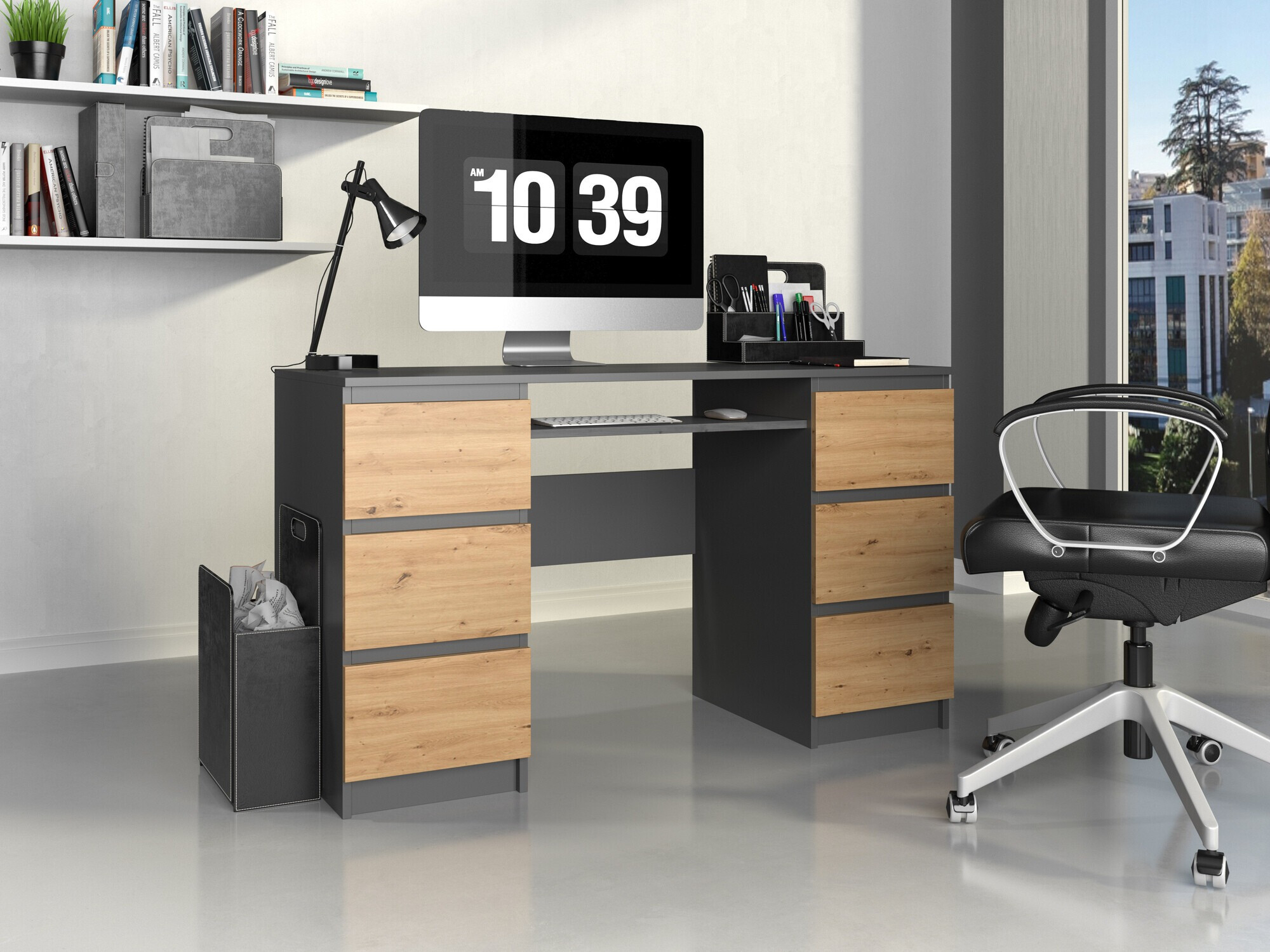 Darbo stalas Mandeville 178 (Antracitas + Artisan ąžuolas)