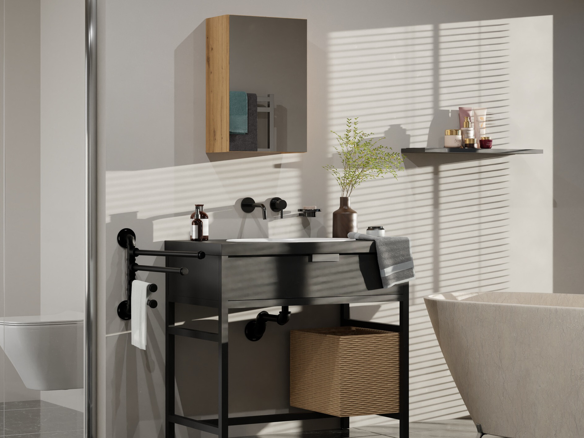 Vonios spintelė su veidrodžiu Balelbo 100 (Artisan ąžuolas)