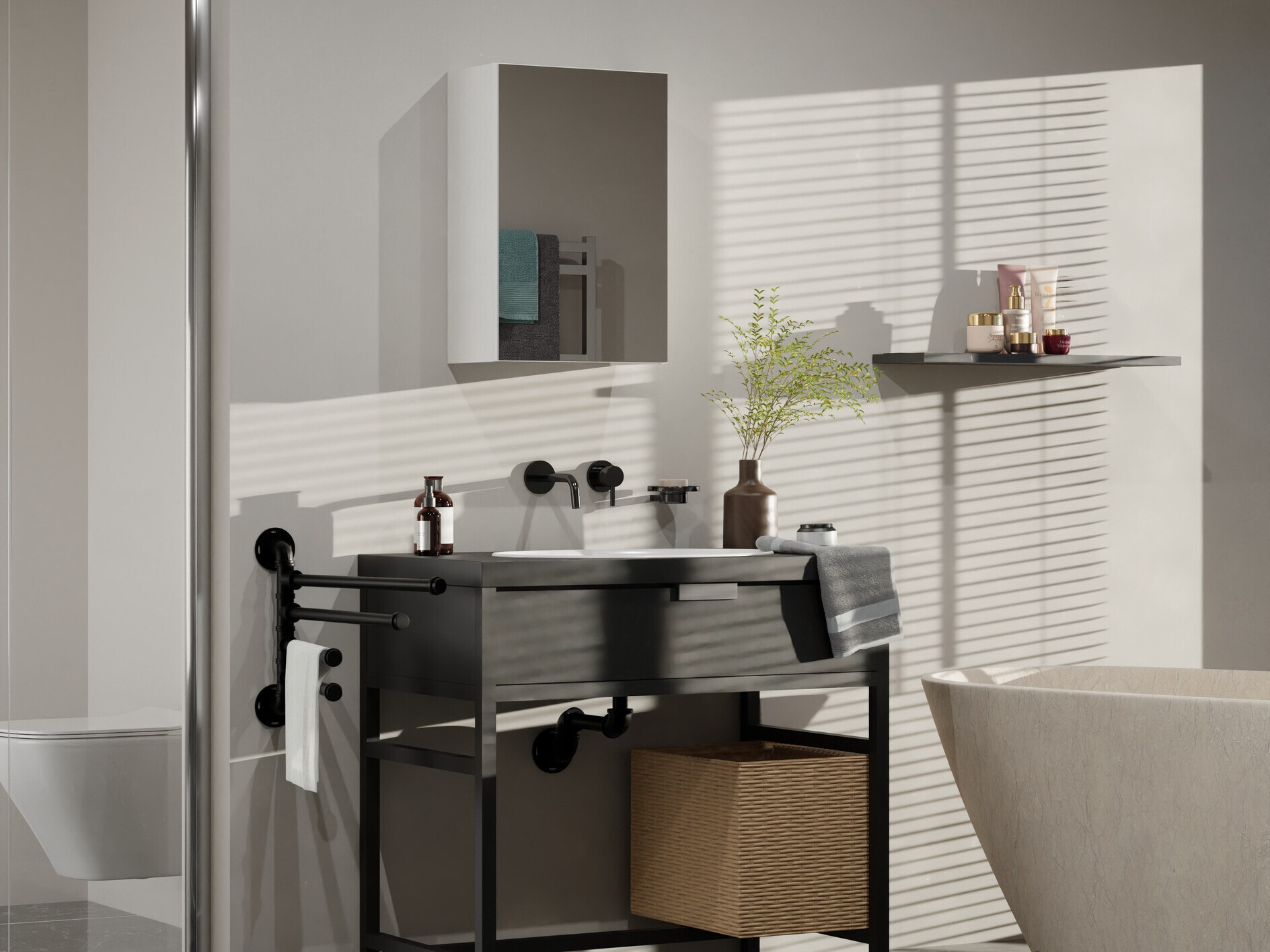 Vonios spintelė su veidrodžiu Balelbo 100 (Balta)