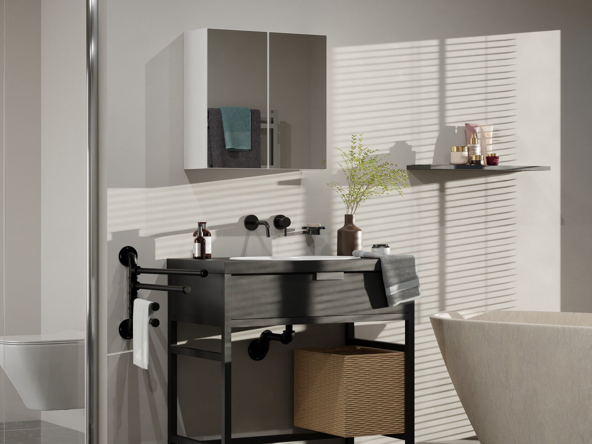 Vonios spintelė su veidrodžiu Balelbo 101 (Balta)