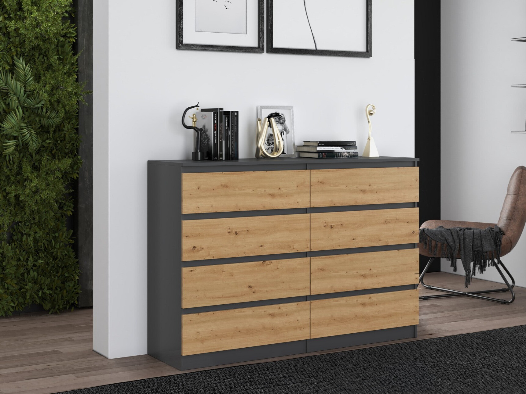 Komoda Elbvelu 100 (Antracitas + Artisan ąžuolas)