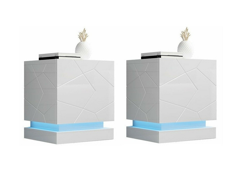 Naktinių staliukų komplektas Linar (Balta + Blizgi balta)