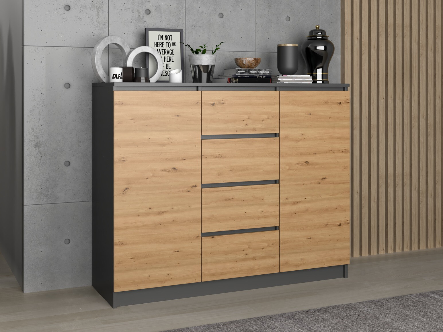 Komoda Elbvelu 113 (Antracitas + Artisan ąžuolas)