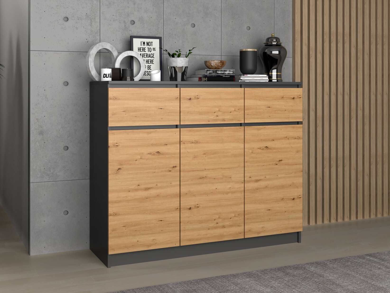 Komoda Elbvelu 115 (Antracitas + Artisan ąžuolas)