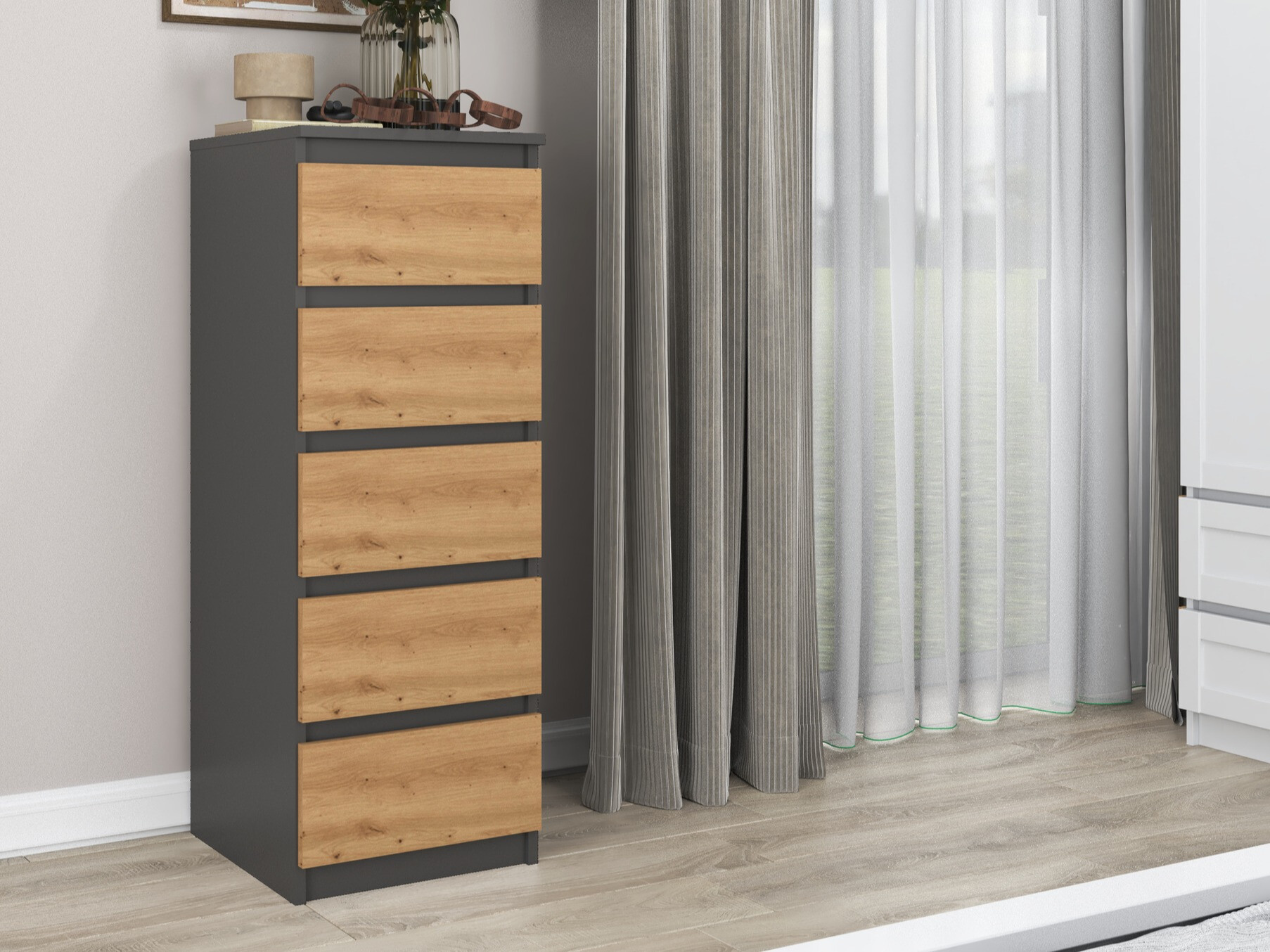 Komoda Elbvelu 121 (Antracitas + Artisan ąžuolas)