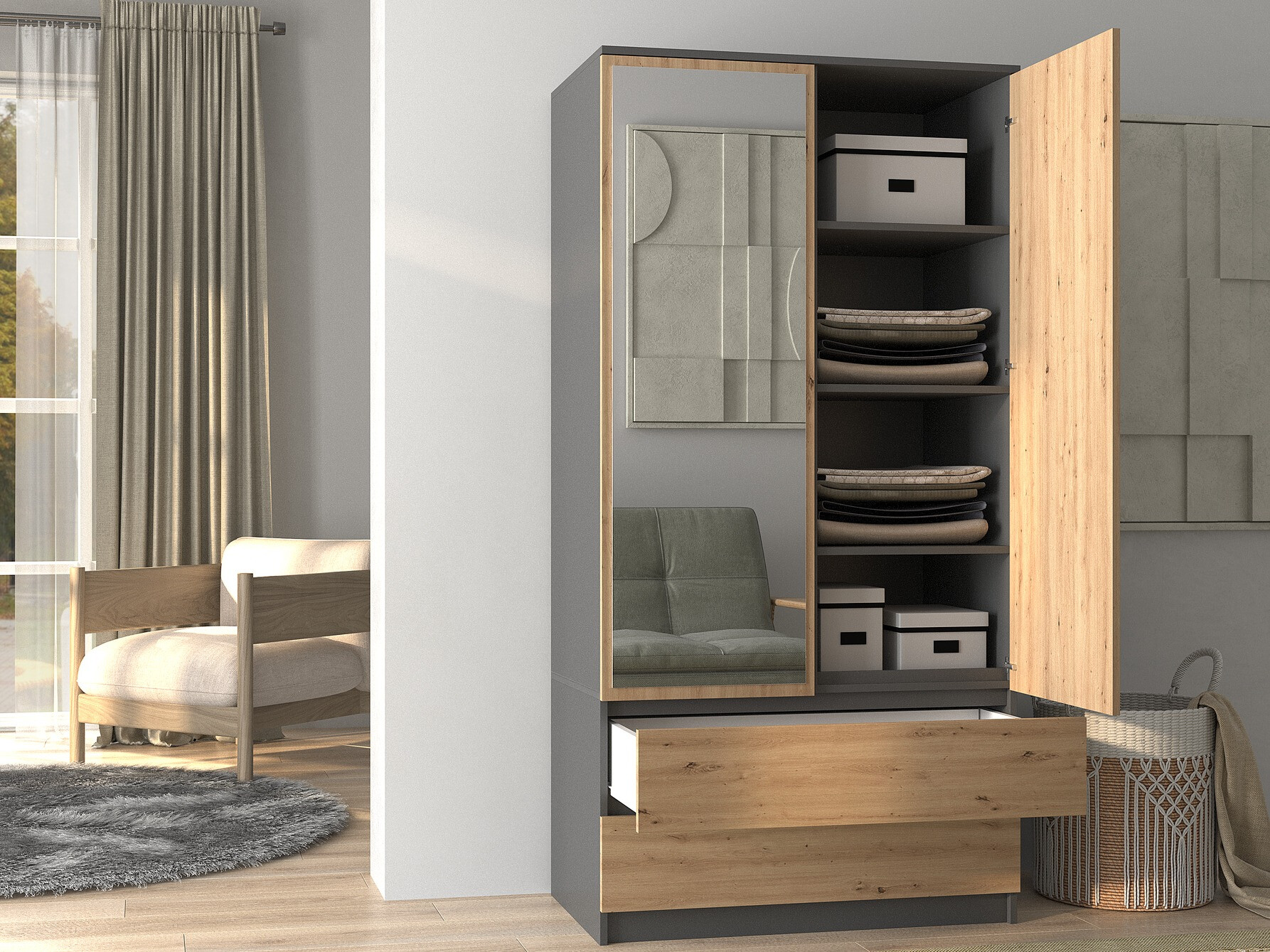 Spinta Elbvelu 116 (Antracitas + Artisan ąžuolas)