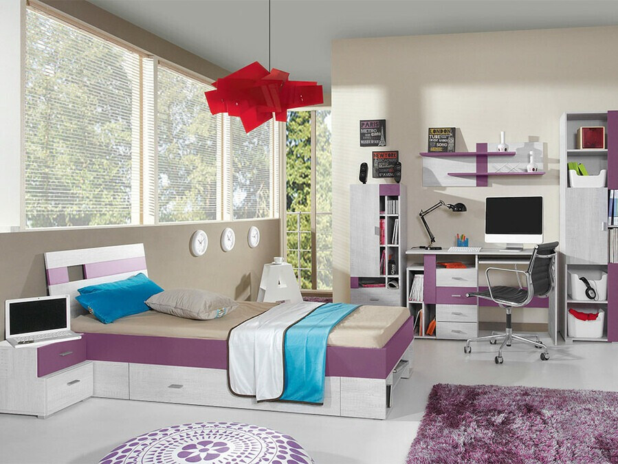 Naktinis staliukas Omaha D138 (Balinta pušis + Violetinė)