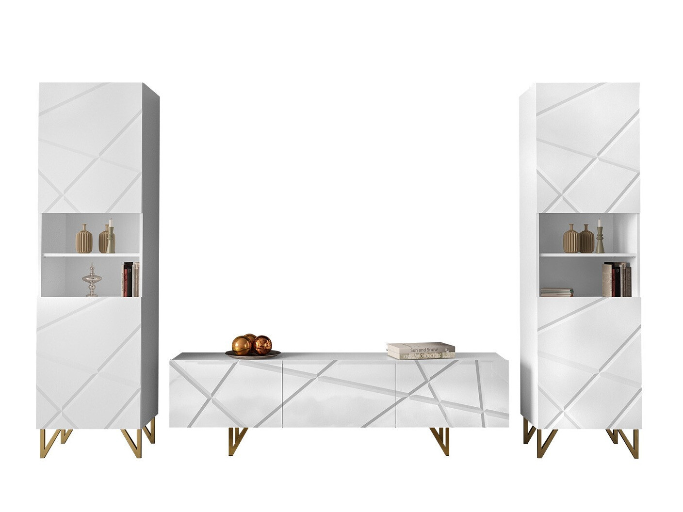 Svetainės komplektas Mavmave 106 (Balta + Blizgi balta)