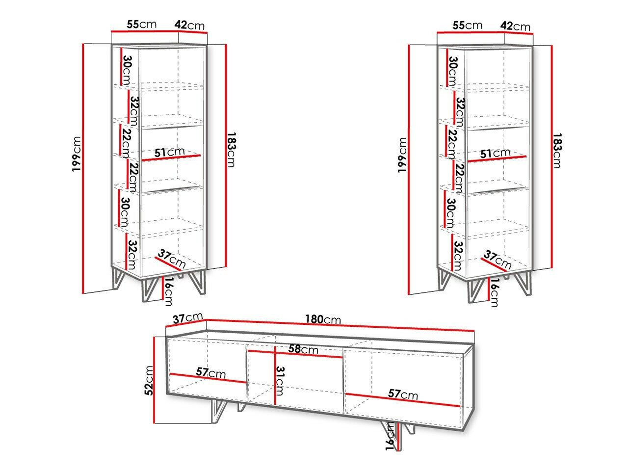 Svetainės komplektas Mavmave 106 (Balta + Blizgi balta)