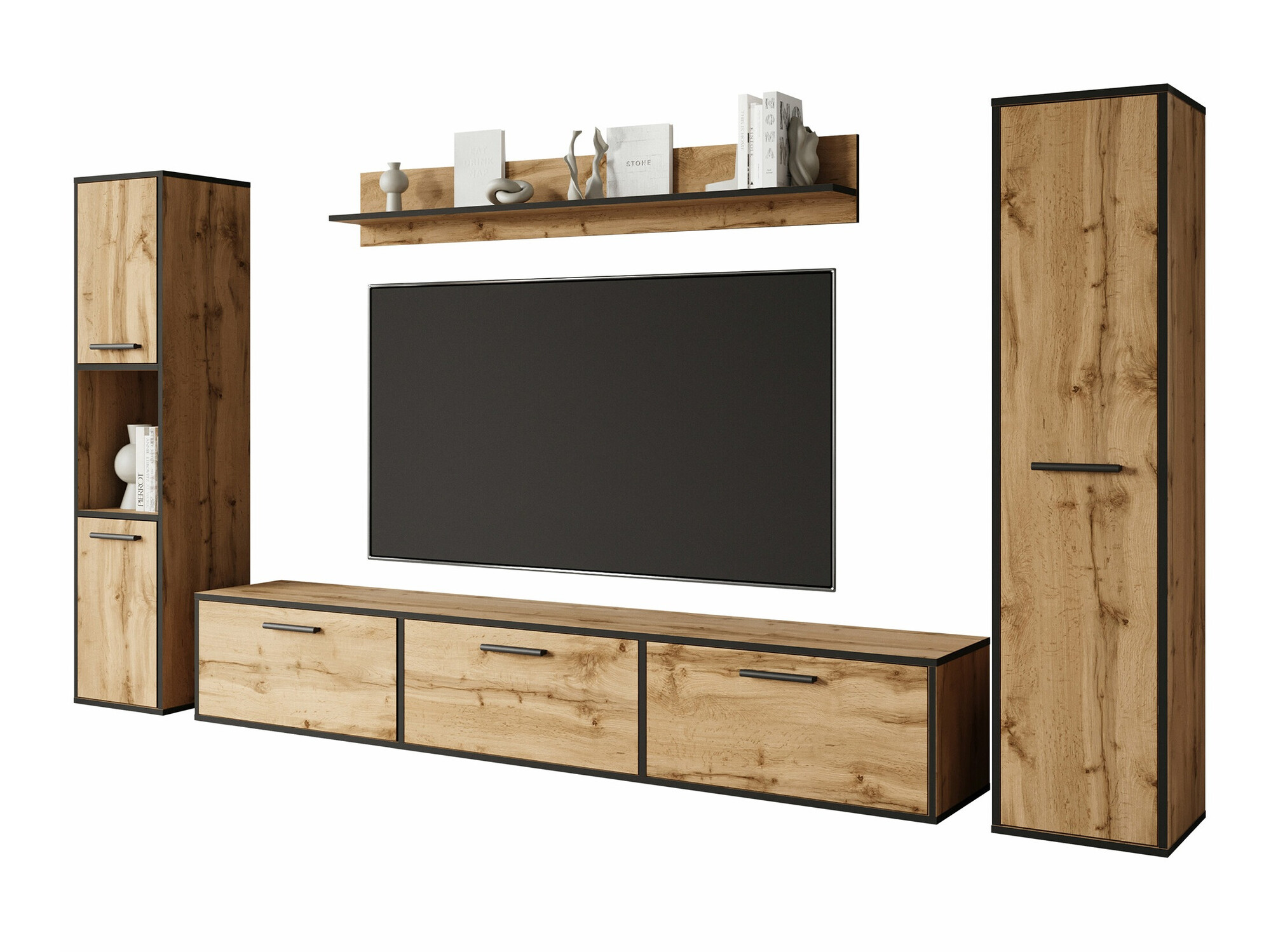 Svetainės komplektas Sarasota 175 (Juoda + Votan ąžuolas)