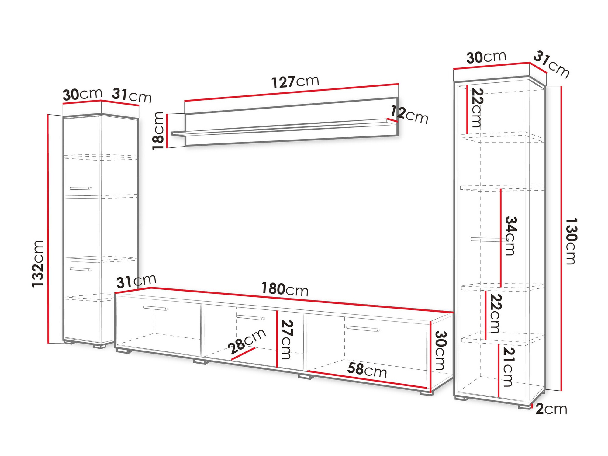Svetainės komplektas Sarasota 175 (Juoda + Votan ąžuolas)