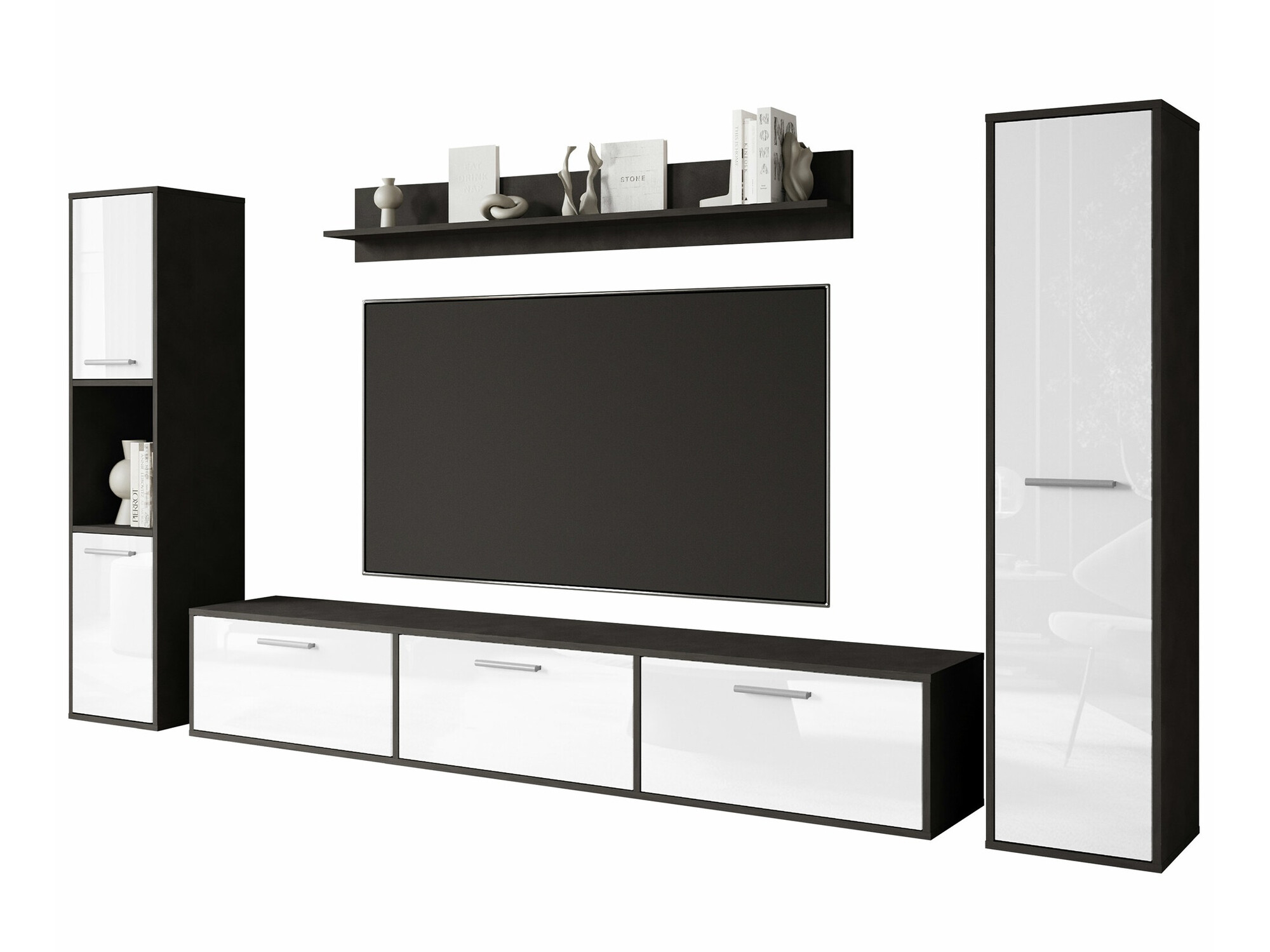 Svetainės komplektas Sarasota 175 (Matera pilka + Blizgi balta)