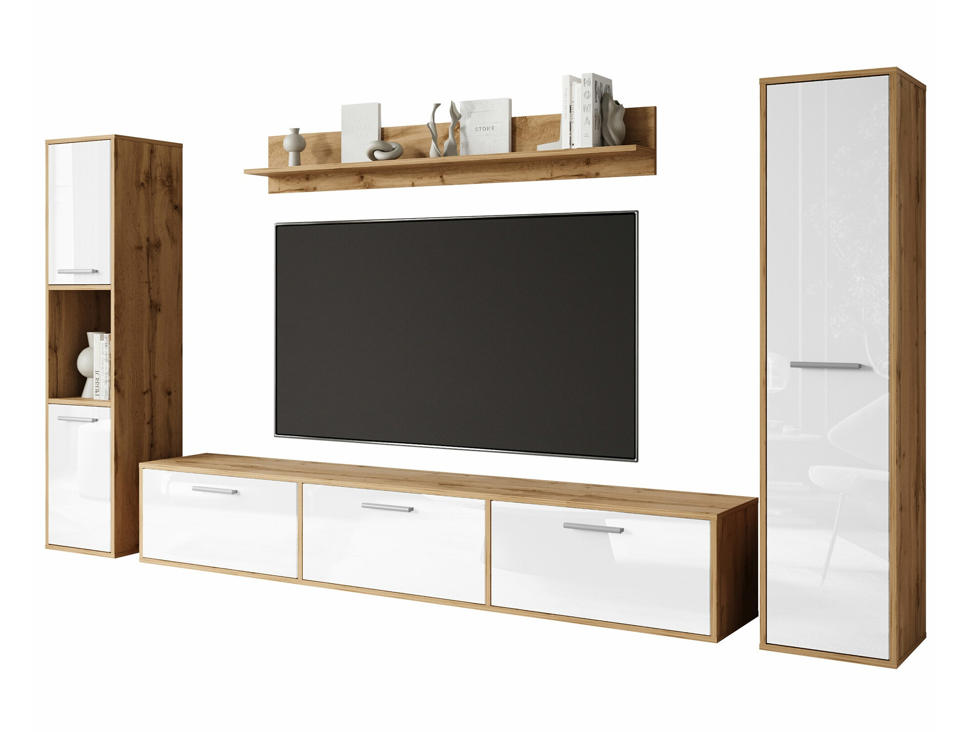 Svetainės komplektas Sarasota 175 (Votan ąžuolas + Blizgi balta)