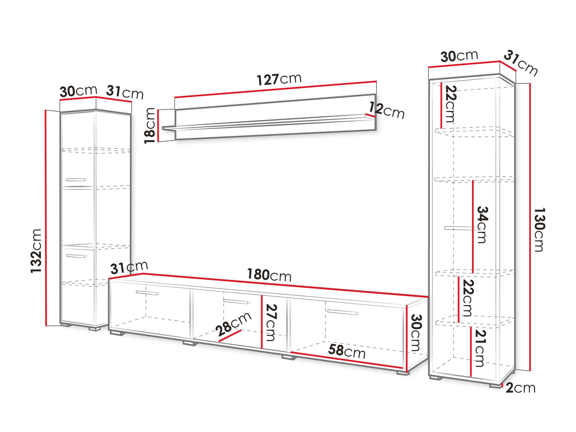 Svetainės komplektas Sarasota 175 (Votan ąžuolas + Blizgi balta)