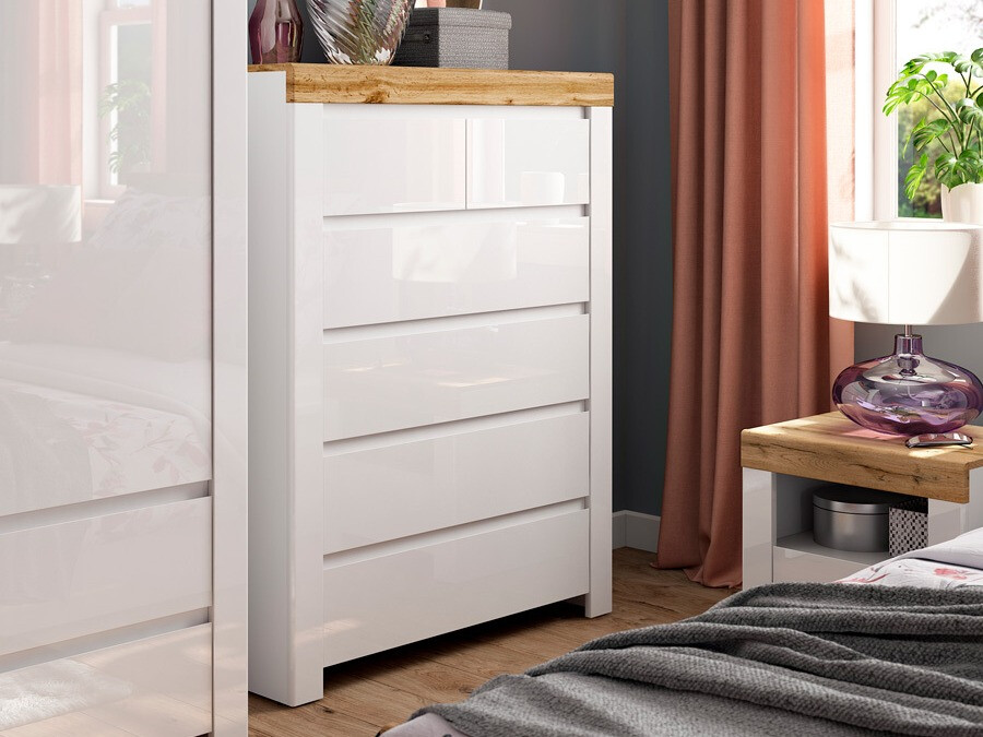 Komoda Sonsoru 114 (Balta + Blizgi balta + Votan ąžuolas)