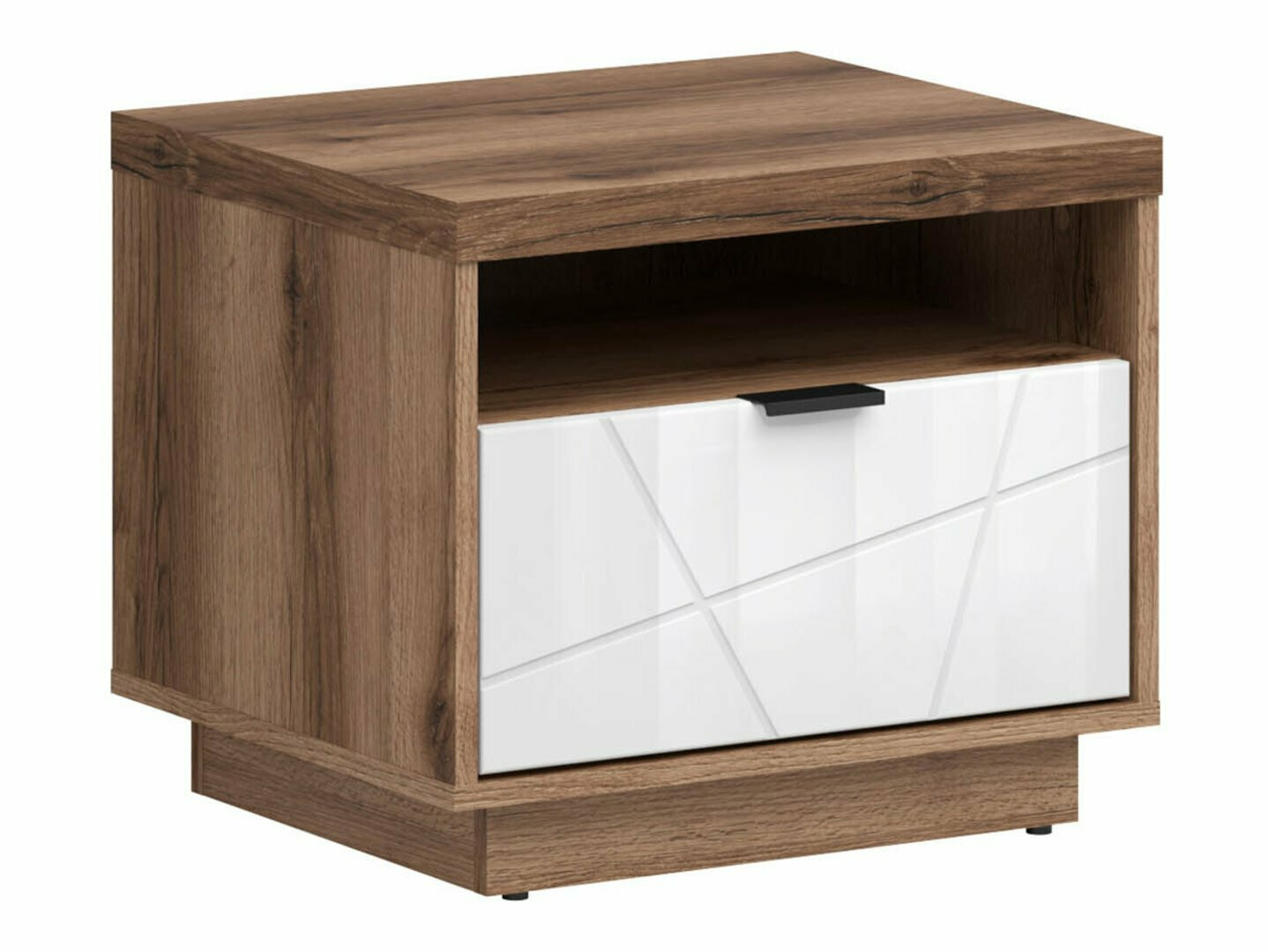 Naktinis staliukas Fivale 115 (Tamsus Delano ąžuolas + Blizgi balta)