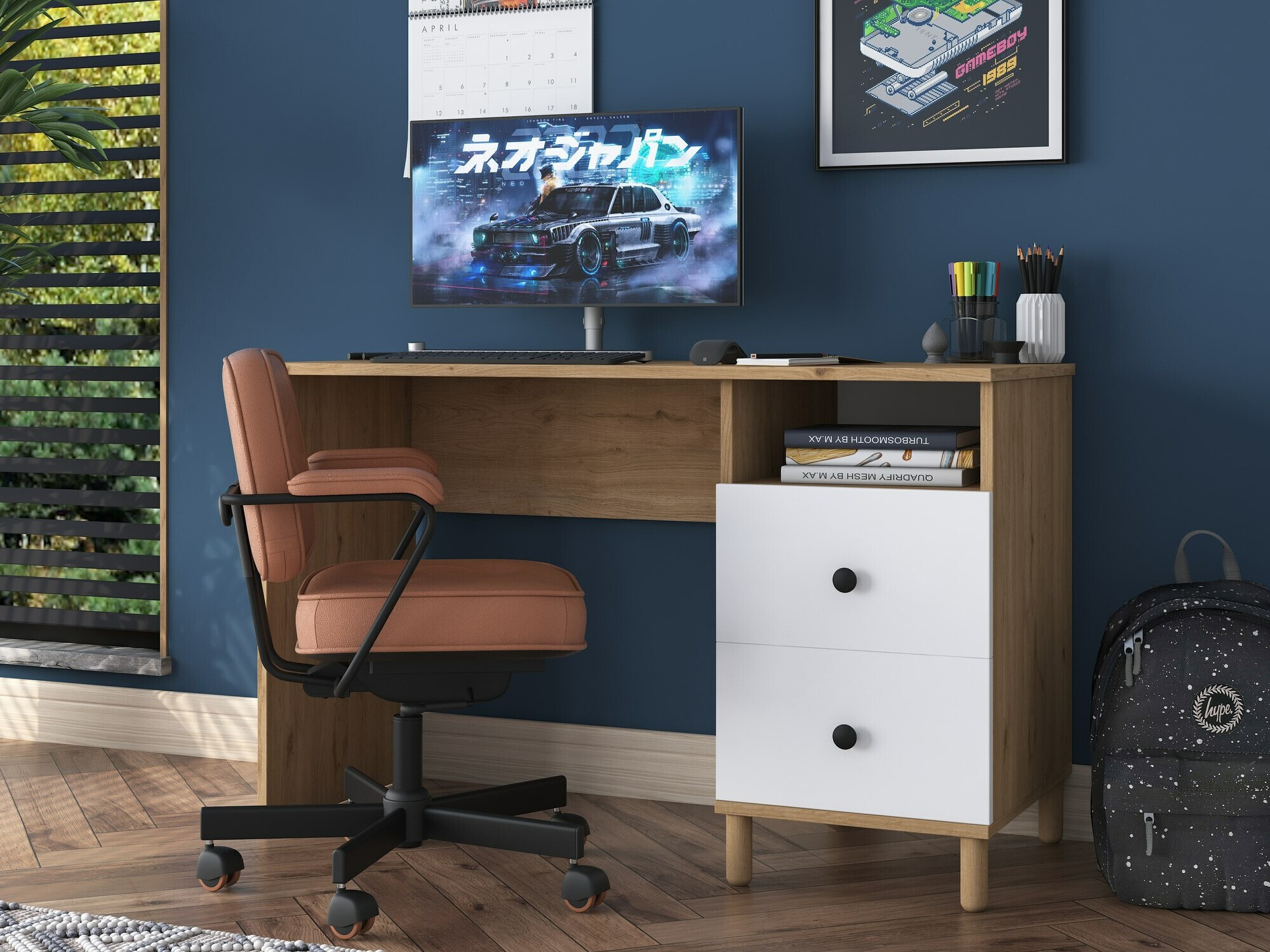 Darbo stalas Catdelu 102 (Graikinis riešutas + Balta)