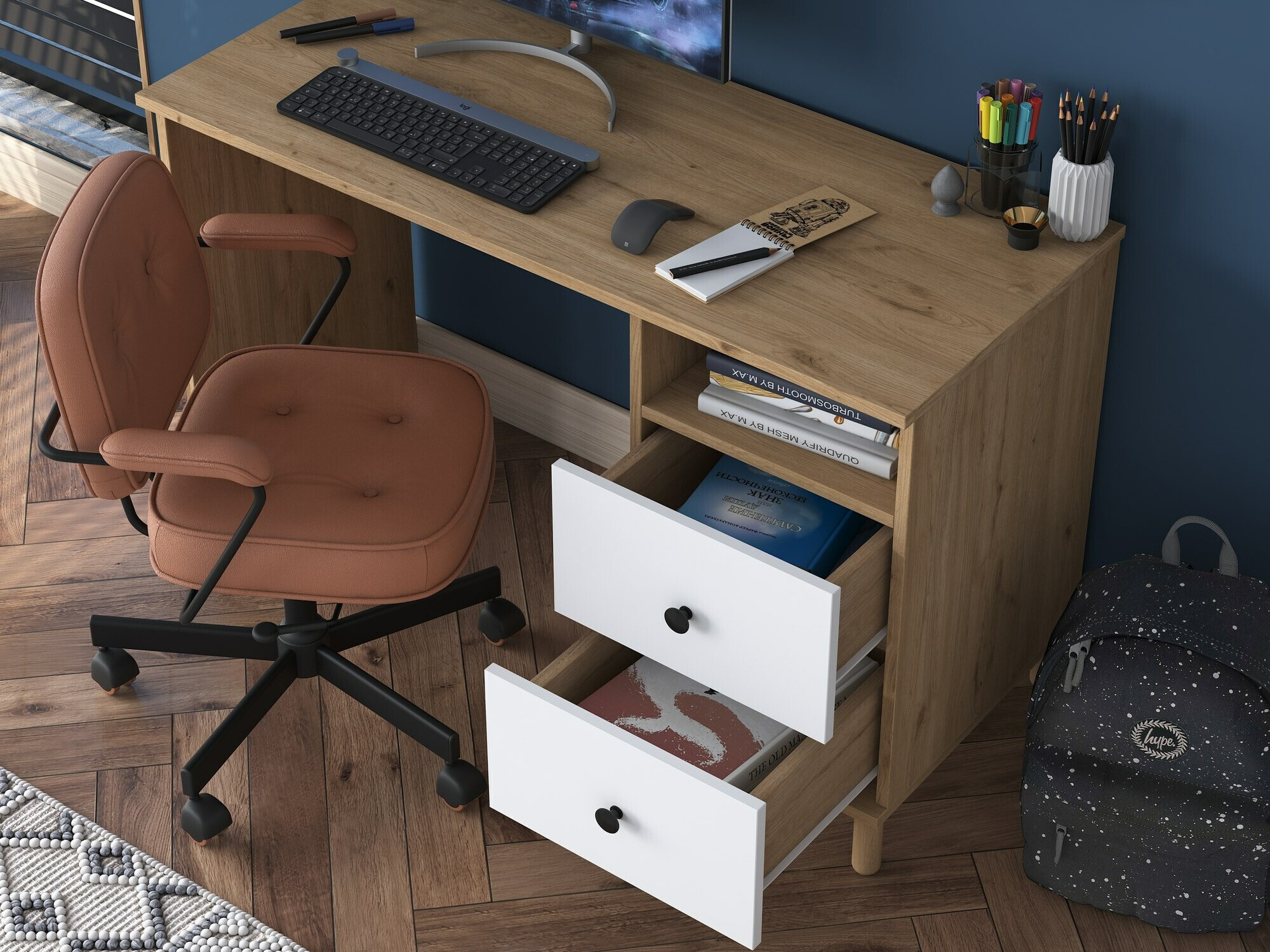 Darbo stalas Catdelu 102 (Graikinis riešutas + Balta)