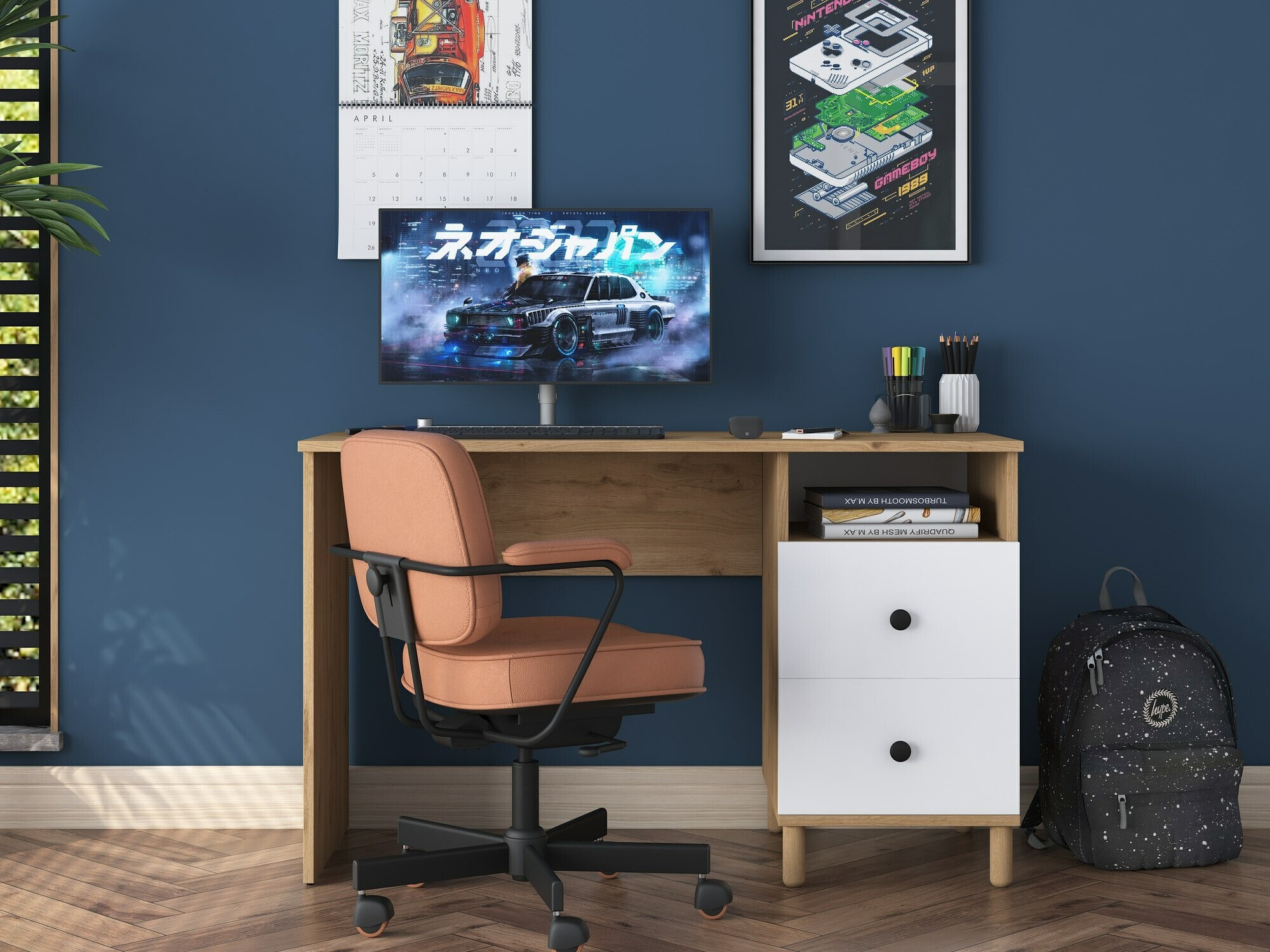 Darbo stalas Catdelu 102 (Graikinis riešutas + Balta)