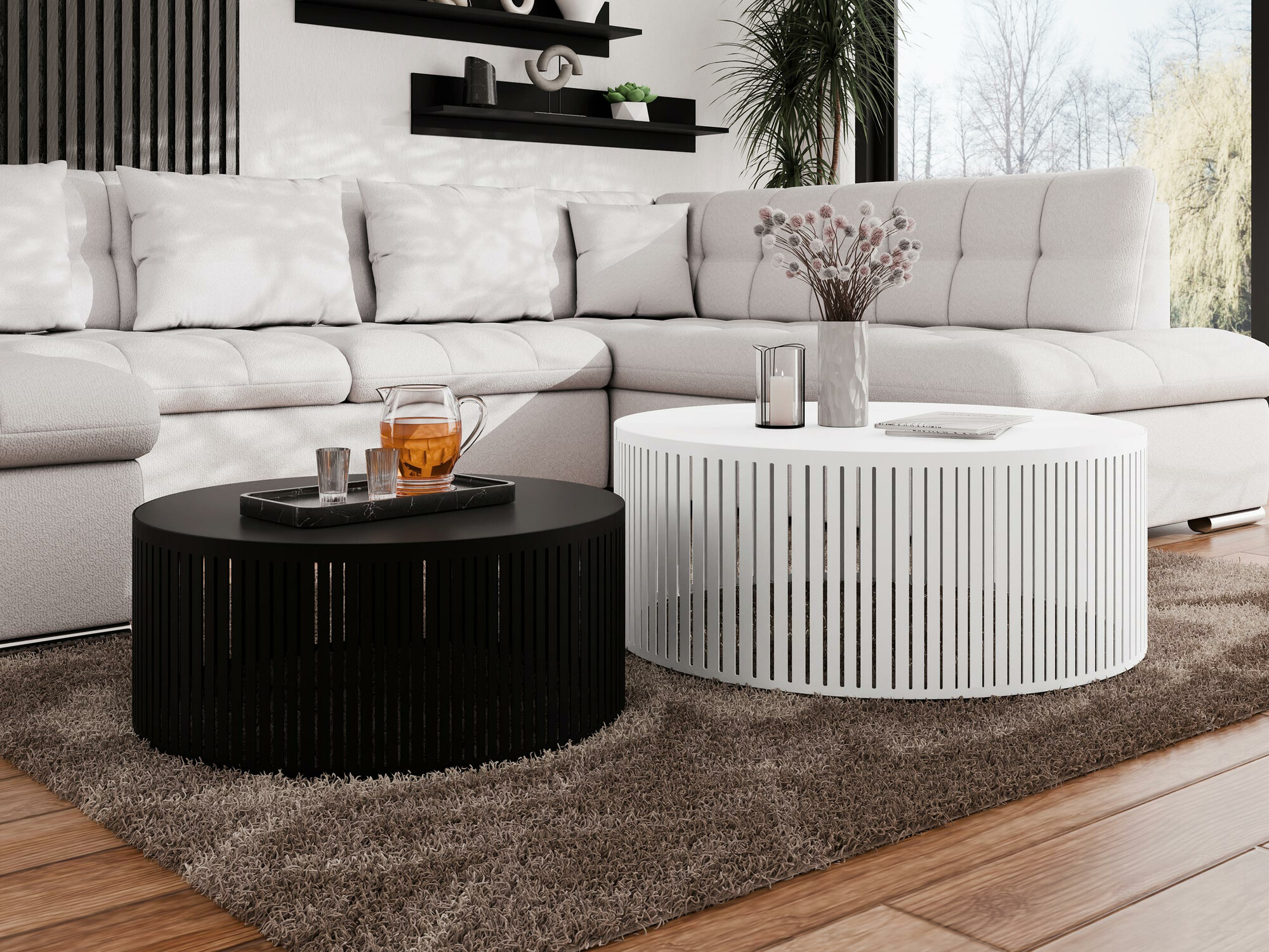 Žurnalinių staliukų komplektas Oswego 124 (Juoda + Balta)