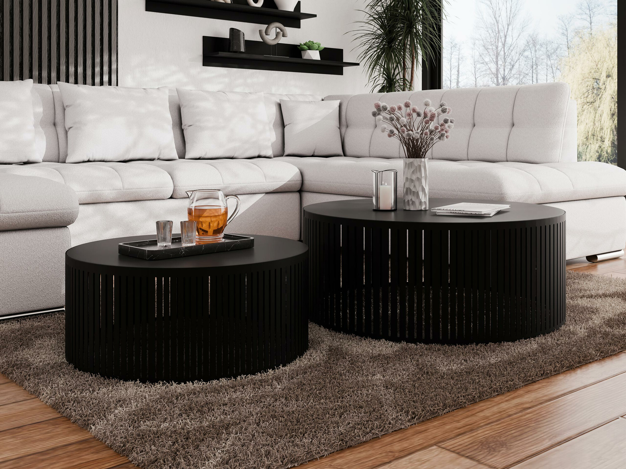 Žurnalinių staliukų komplektas Oswego 124 (Juoda)