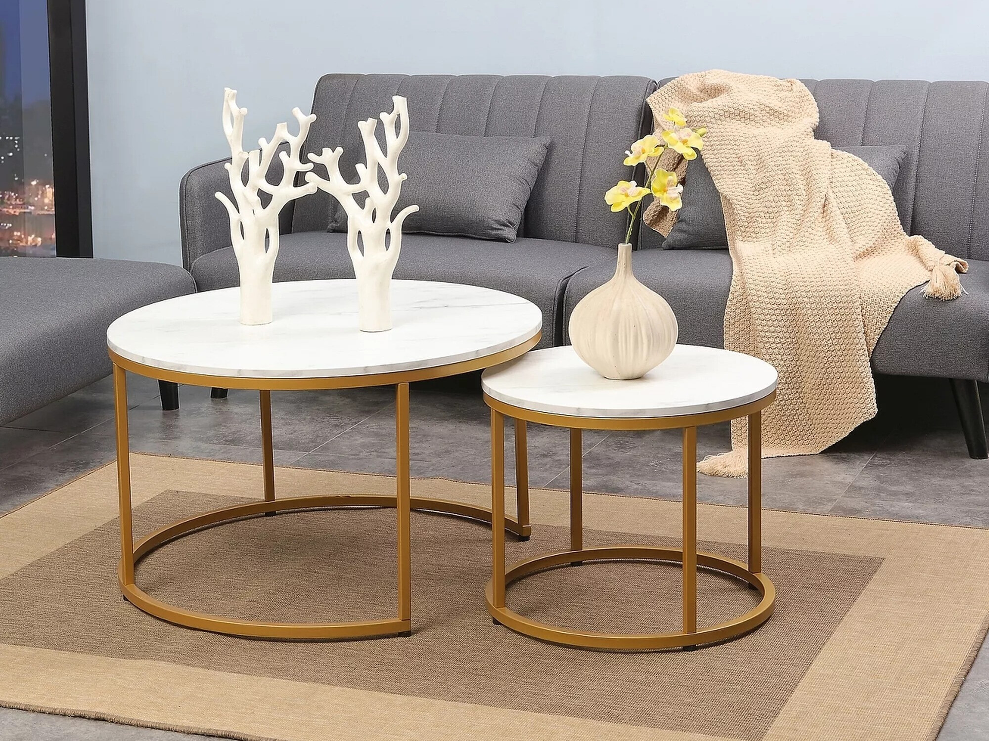 Žurnalinių staliukų komplektas Detroit 397 (Baltas marmuras)