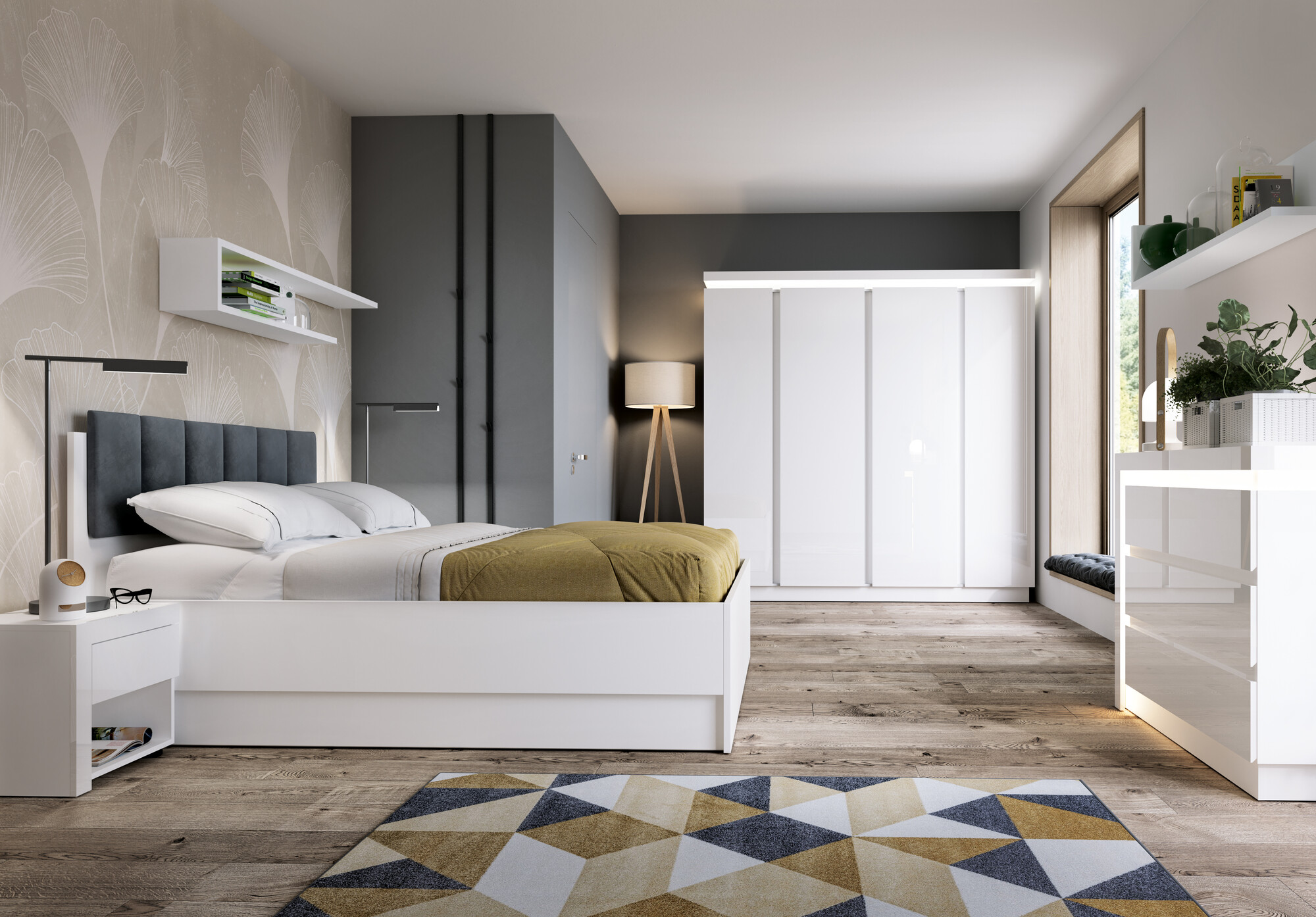 Naktinis staliukas Feldeli 113 (Balta + Blizgi balta)