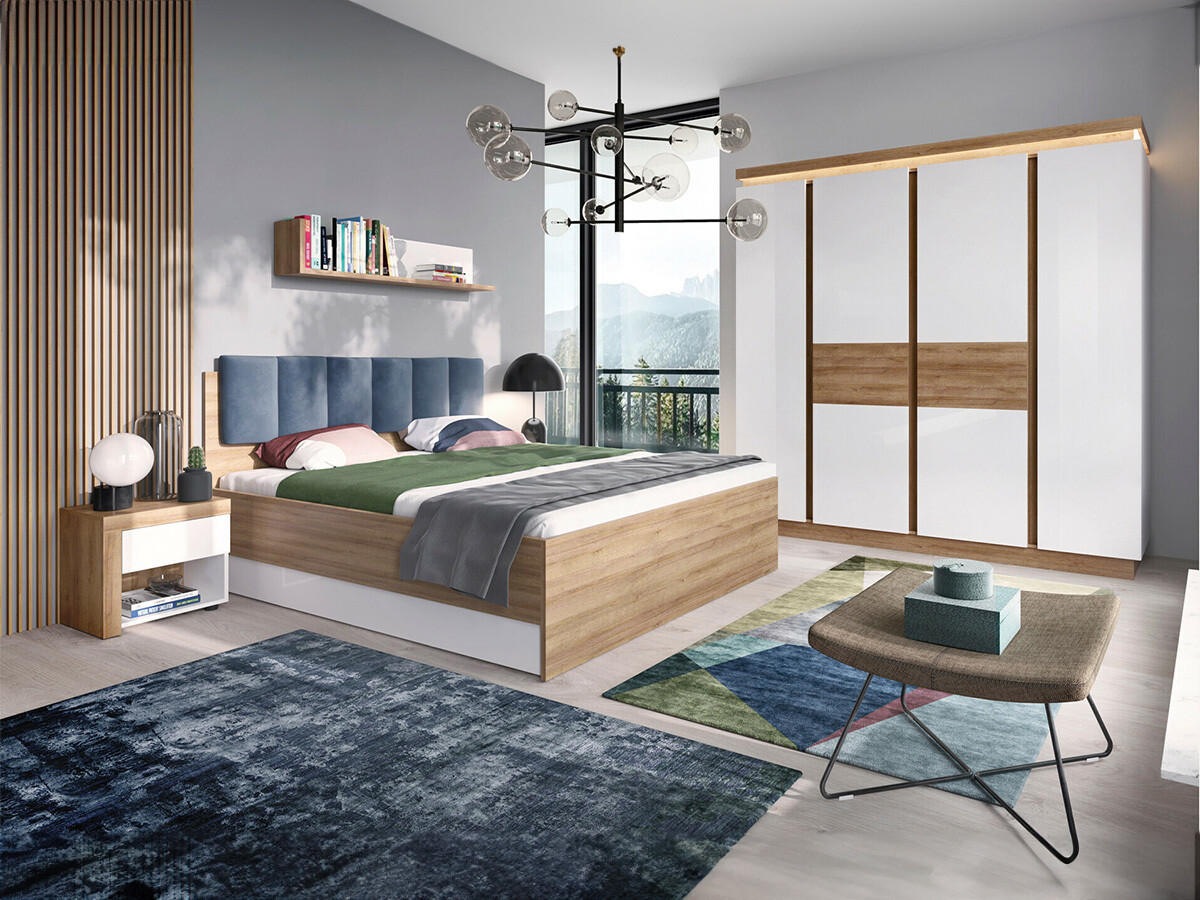 Naktinis staliukas Feldeli 113 (Riviera ąžuolas + Blizgi balta)