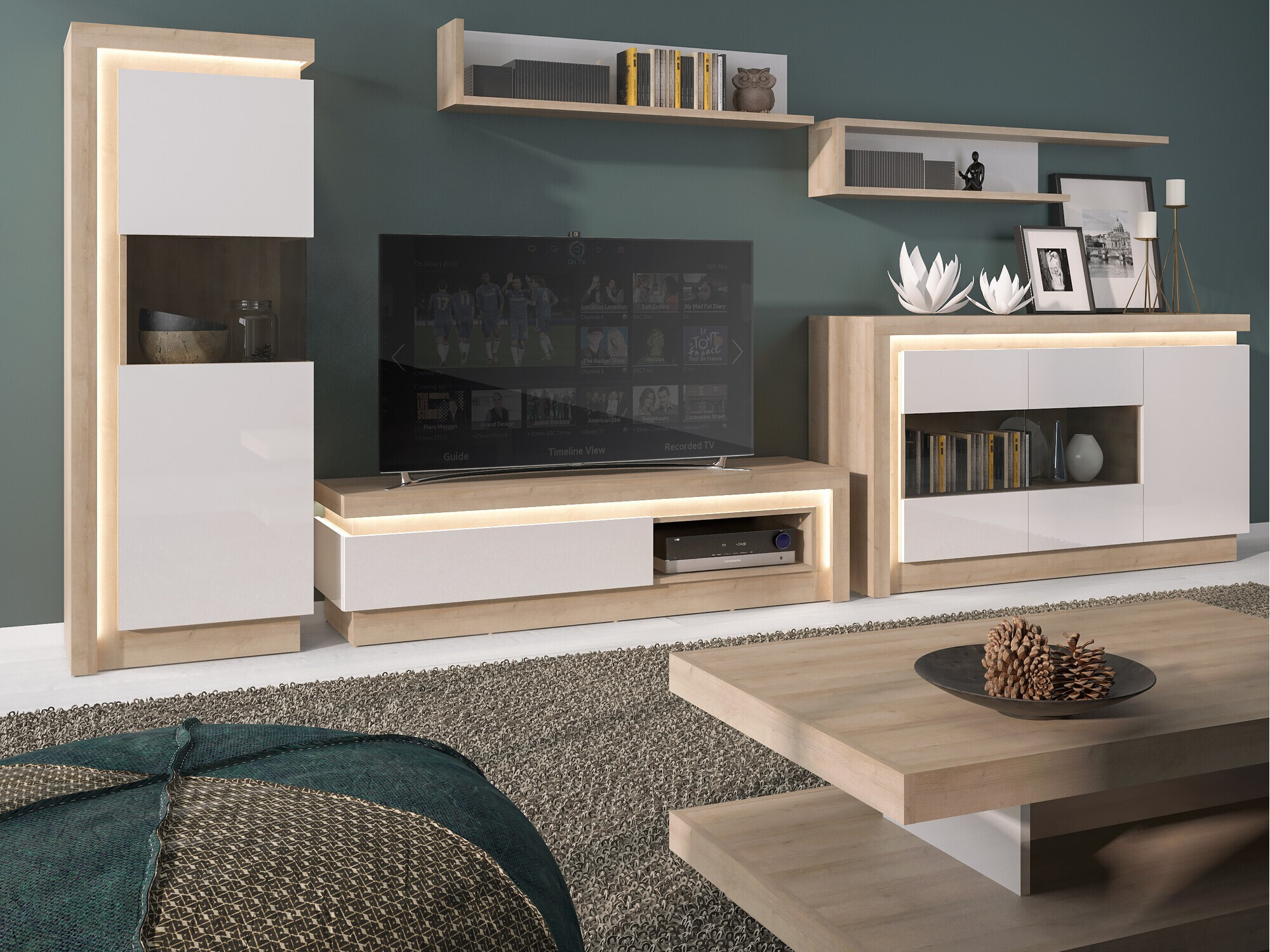 Pakabinama lentyna Feldeli 107 (Riviera ąžuolas + Blizgi balta)