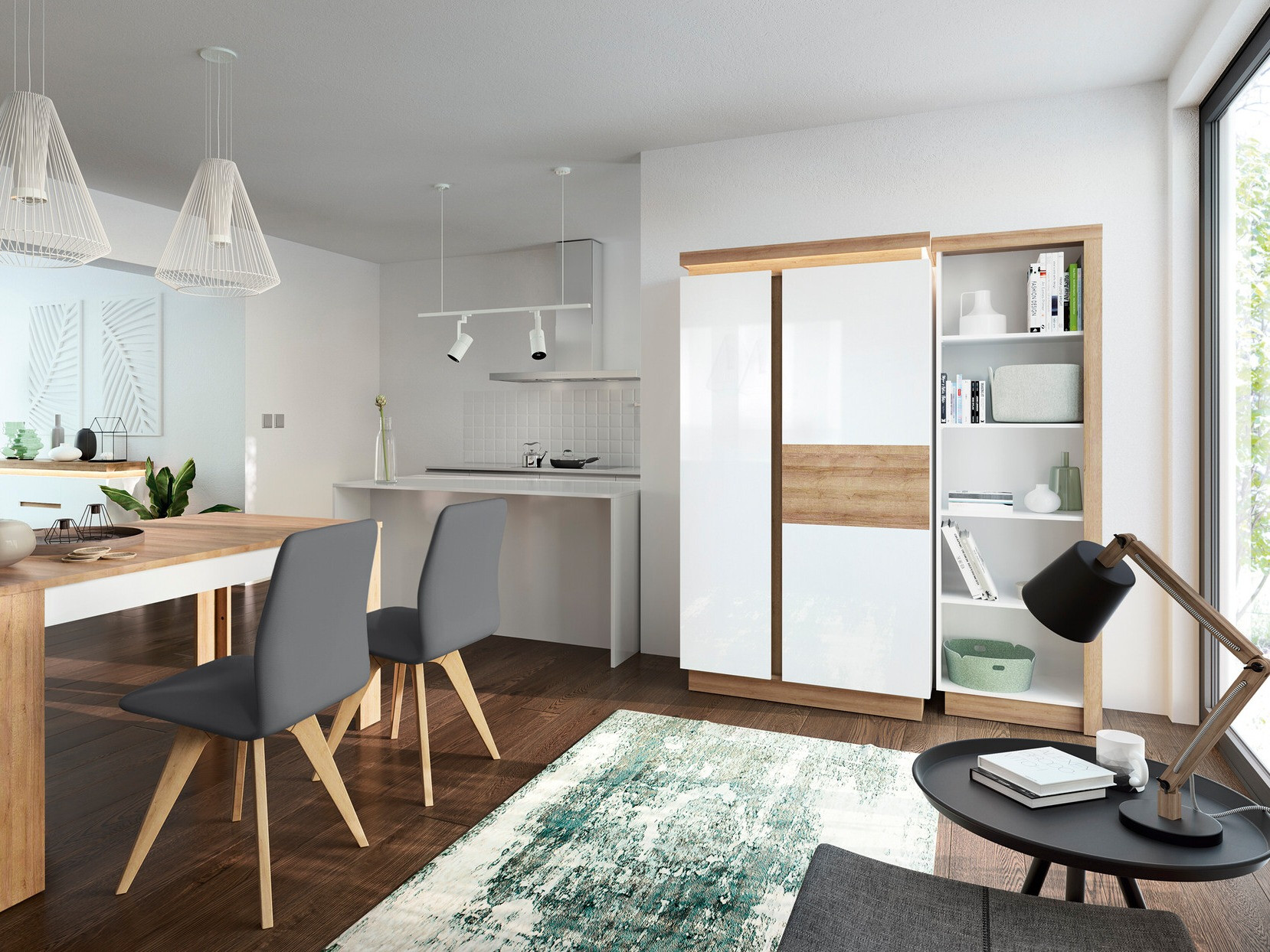 Spinta Feldeli 106 (Riviera ąžuolas + Blizgi balta)