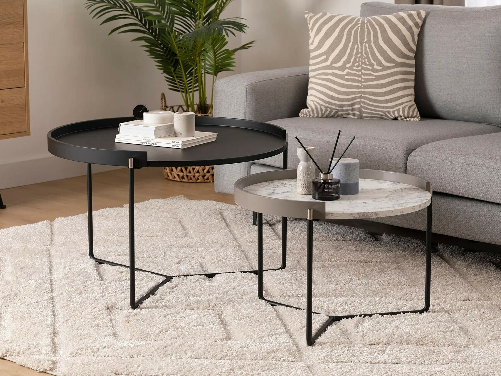 Žurnalinių staliukų komplektas Kailua 2135 (Antracitas + Pilkas marmuras)