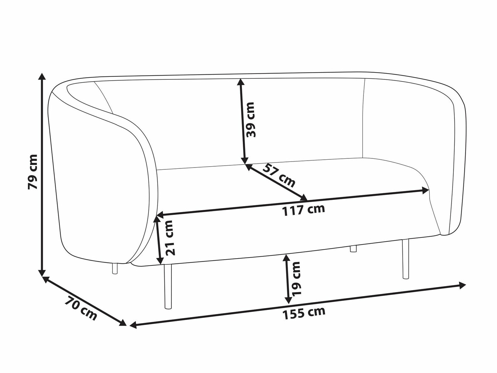 Sofa Berwyn 123 (Balta + Juoda)