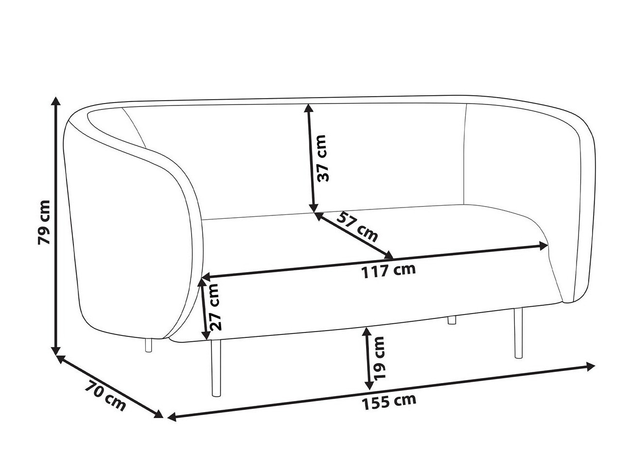 Sofa Berwyn 123 (Juoda + Auksinė)