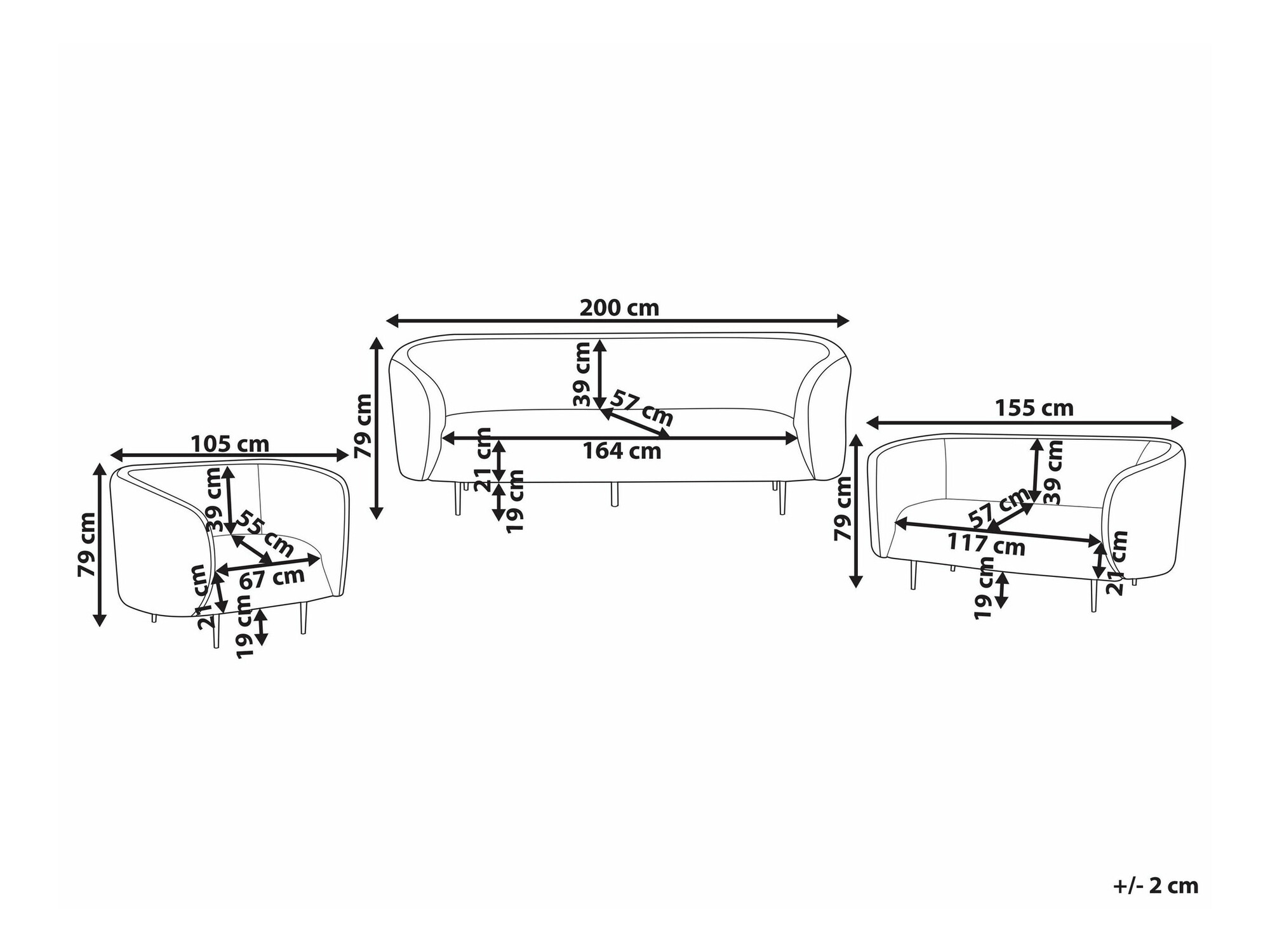Minkštų baldų komplektas Berwyn 2050 (Balta + Juoda)