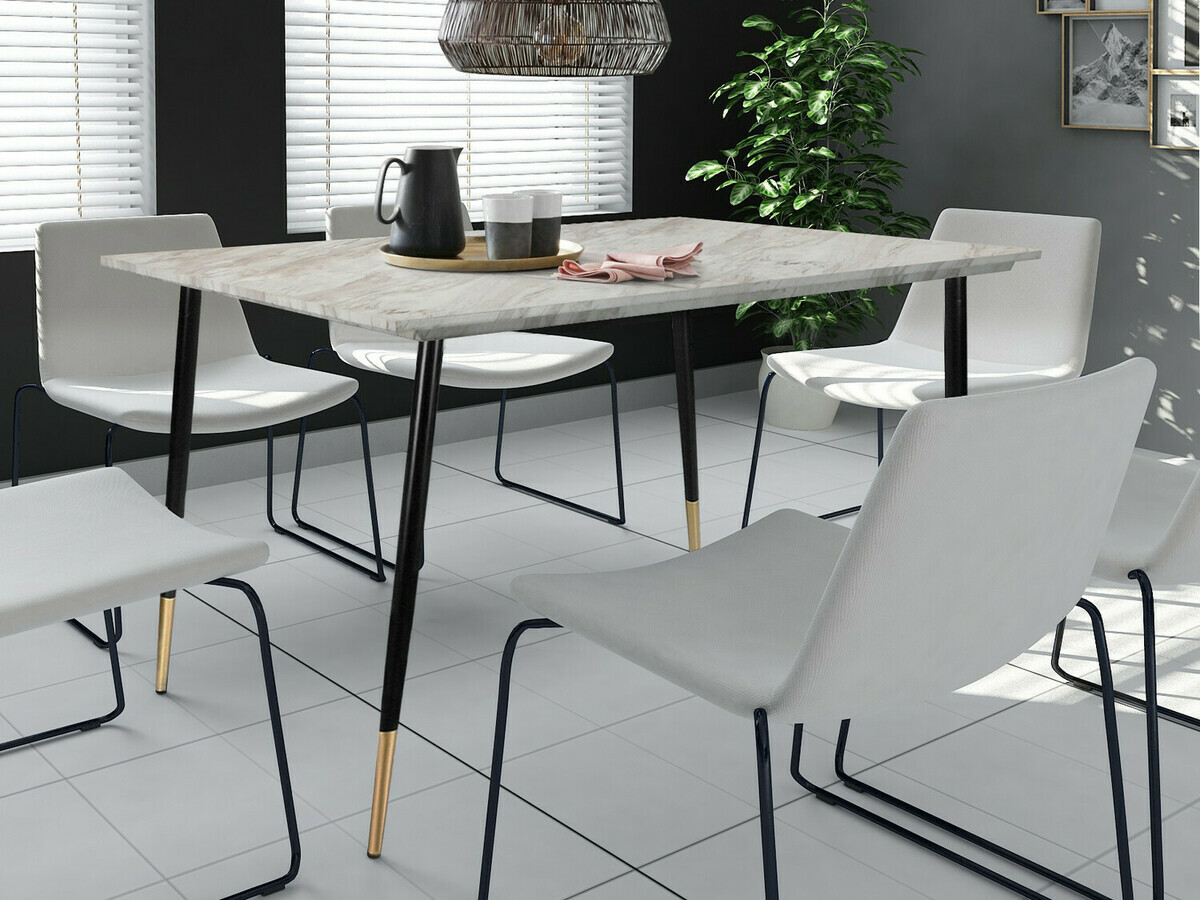 Stalas Denton 762 (Pilkas marmuras + Juoda + Auksinė)