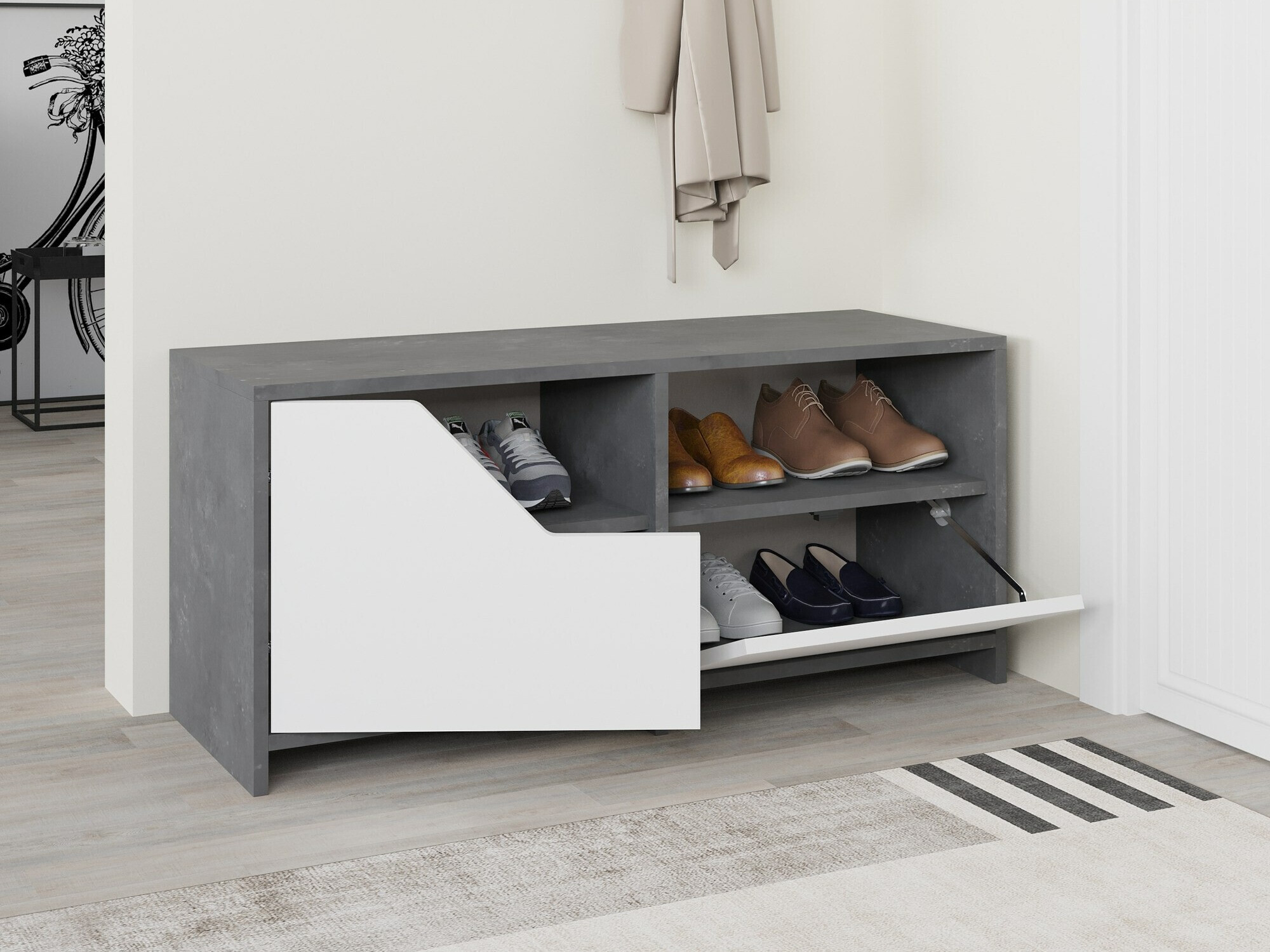 Batų dėžė Asheboro 111 (Balta + Pilka)