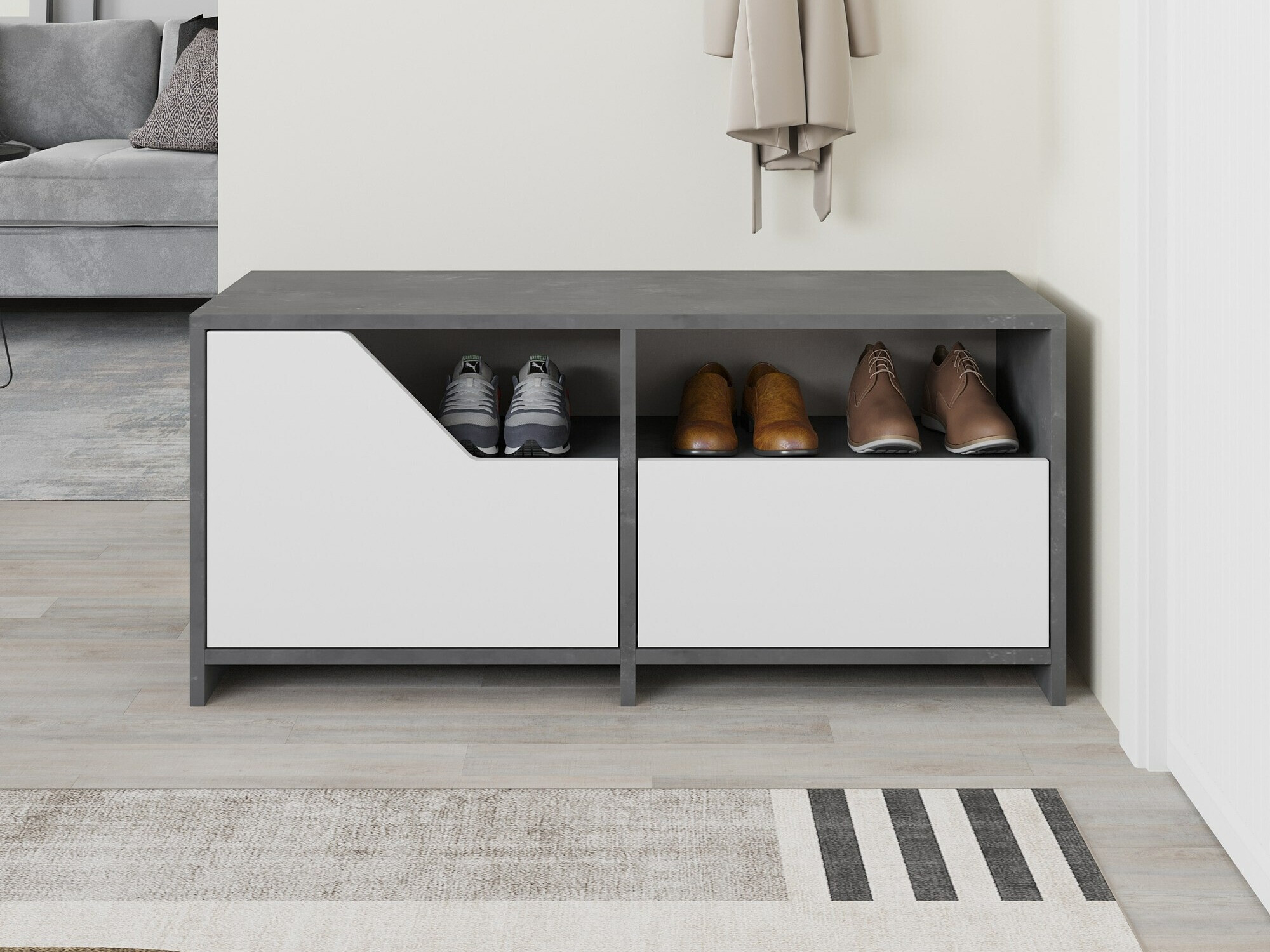 Batų dėžė Asheboro 111 (Balta + Pilka)