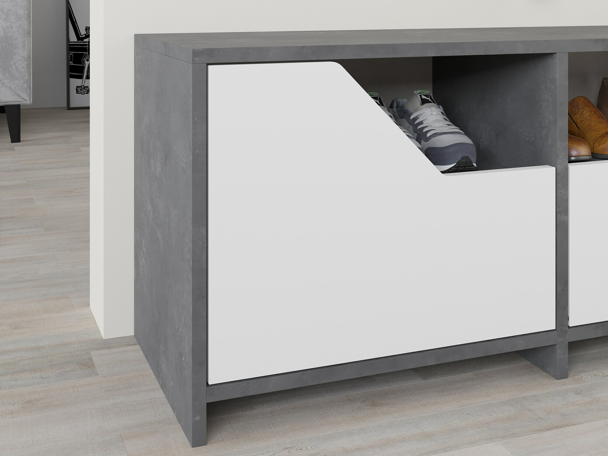 Batų dėžė Asheboro 111 (Balta + Pilka)